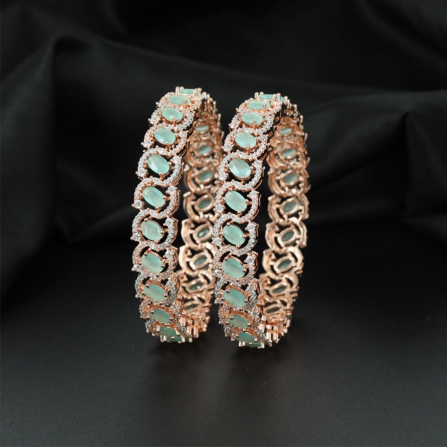 Boulevard Orbit Rose Gold Bangles with Decorative Connector Styling