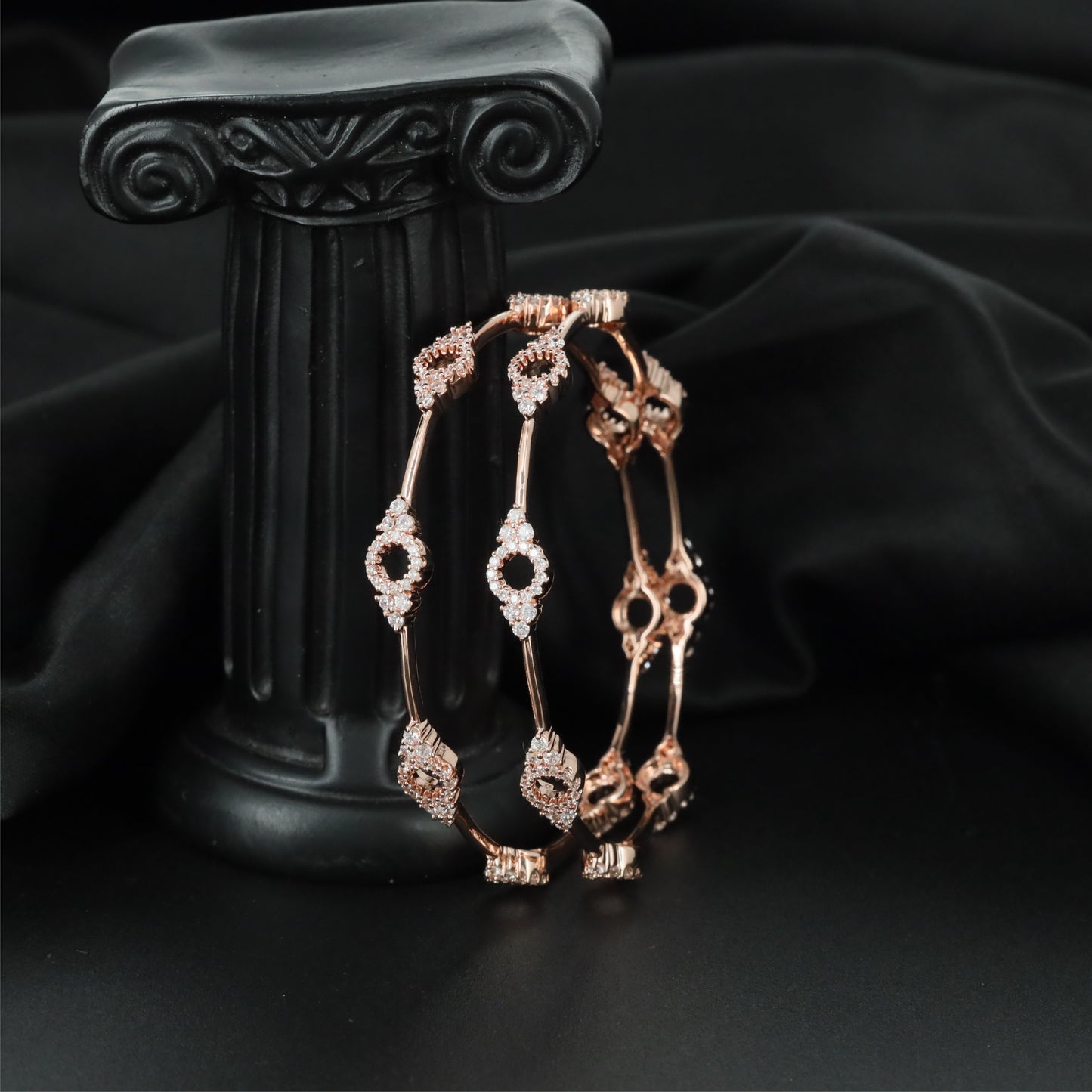 Silhouette Accent Rose Gold Bangles with Ornamental Connector Layout