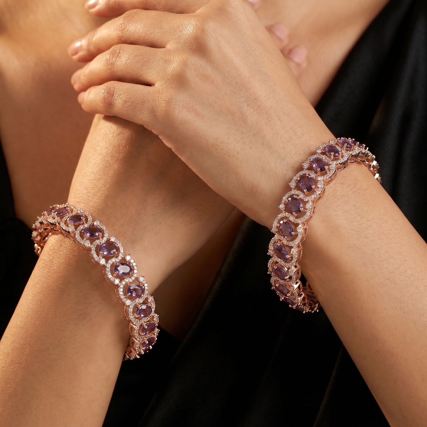 Skyline Rosette Rose Gold Bangles with Decorative Floral Detailing
