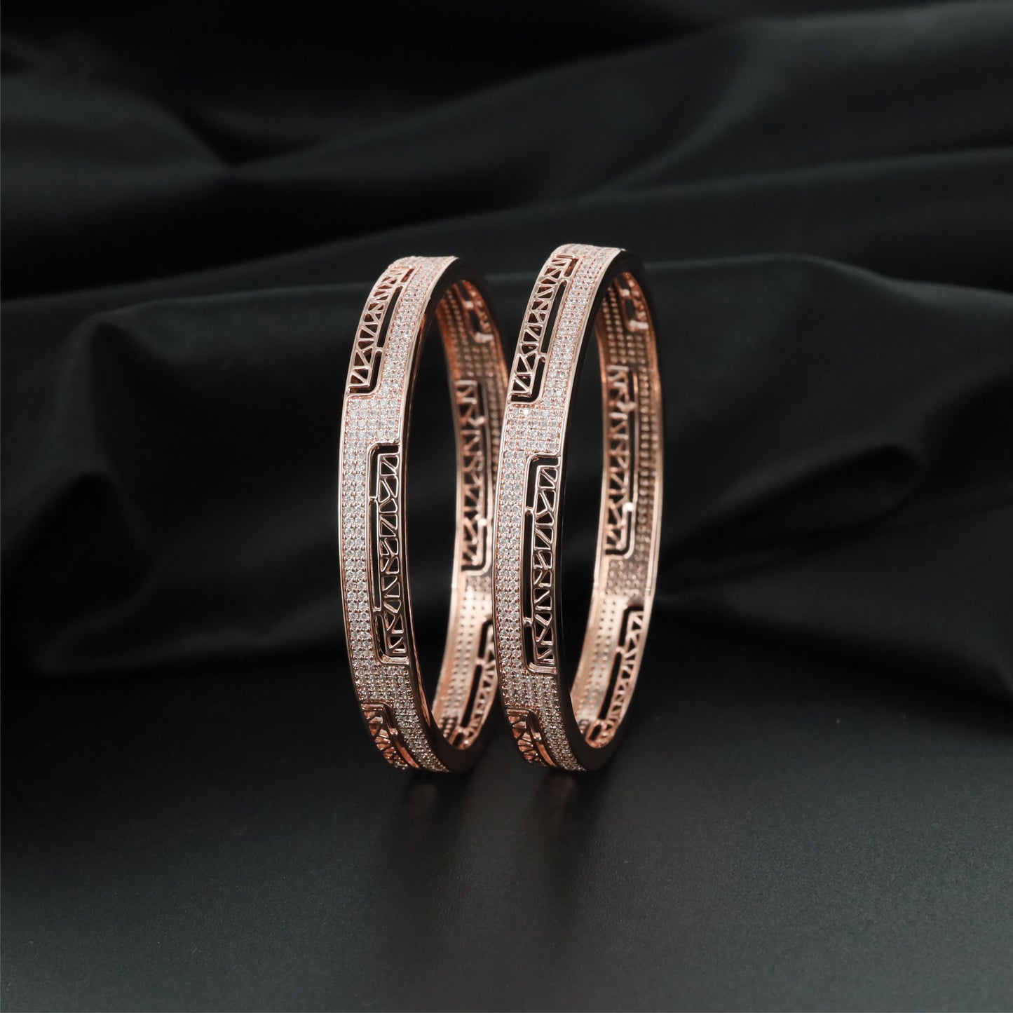Premier Panel Alignment Rose Gold Bangles with Decorative Open Framework