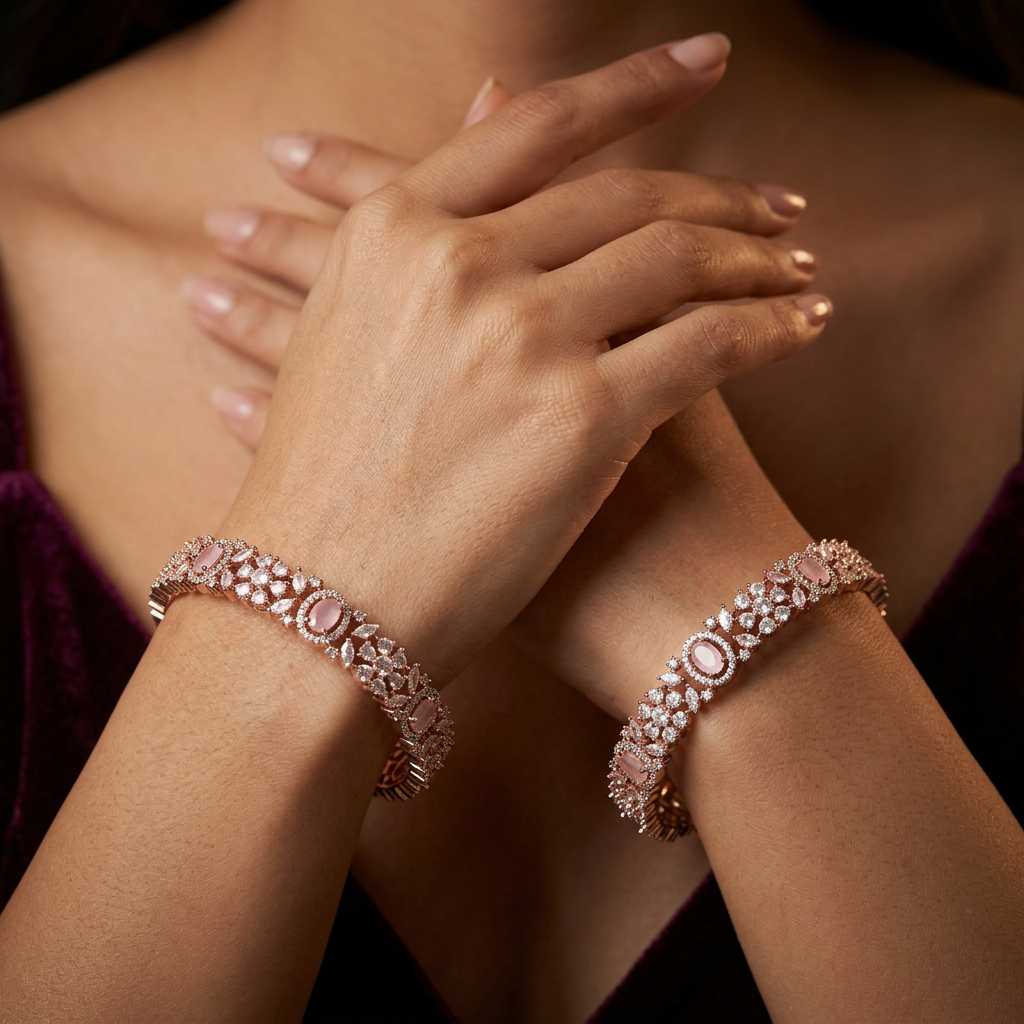 Floret Harmony Rose Gold Bangles with Repeating Centre Formation