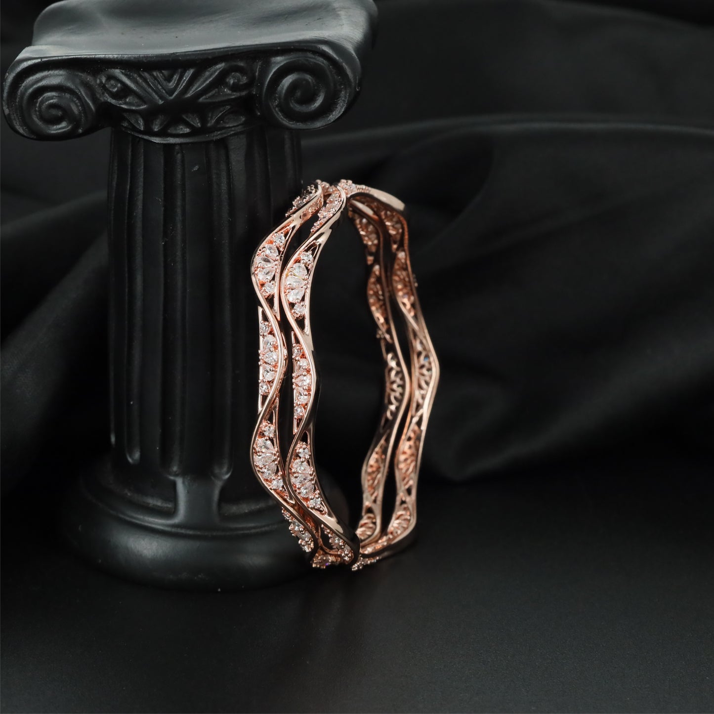 Infinity Weave Rose Gold Bangles with Continuous Curved Structure