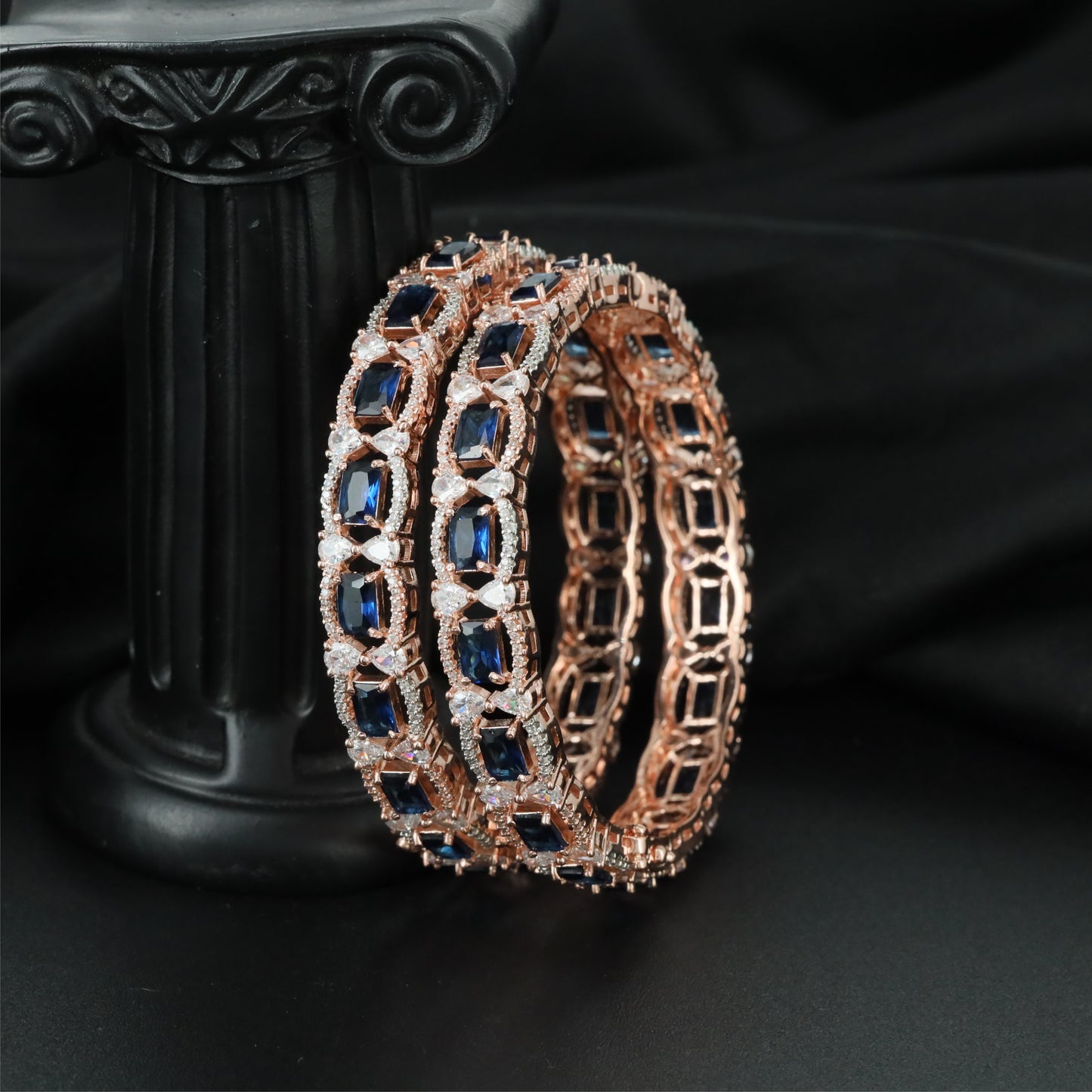 Boutique Floral Profile Rose Gold Bangles with Ornamental Side Construction