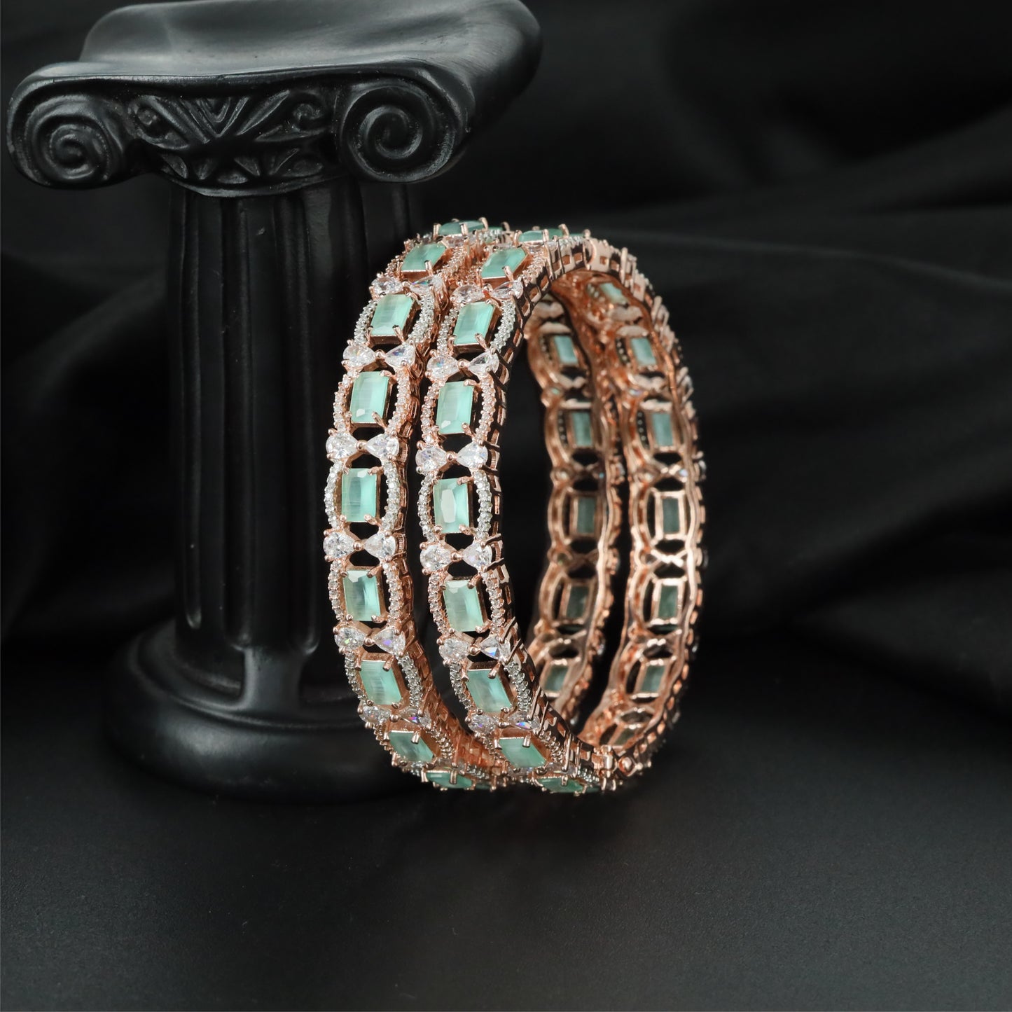 Vault Oval Rose Gold Bangles with Structured Centre Alignment
