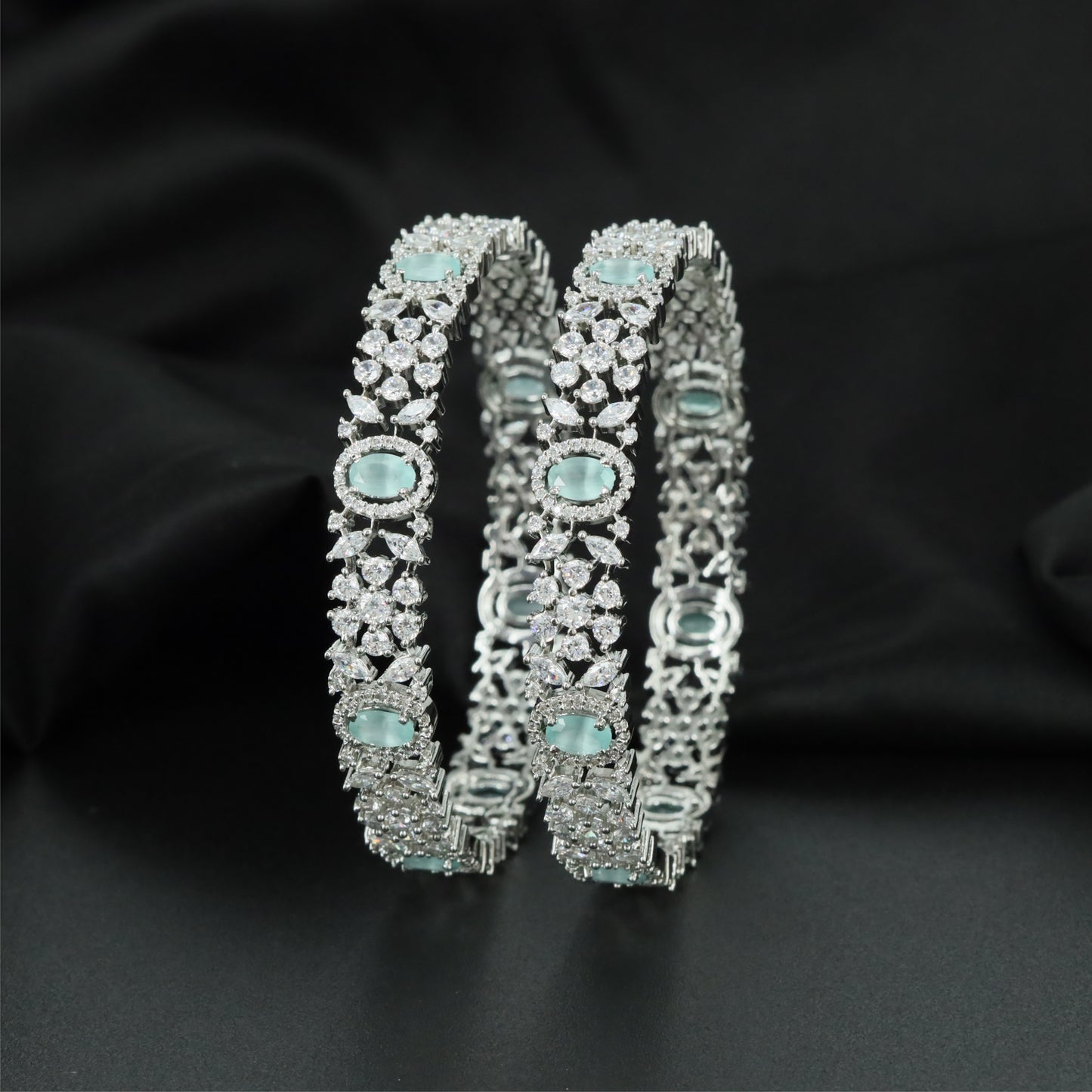 Crest Floral Rhodium Bangles with Decorative Centre Styling