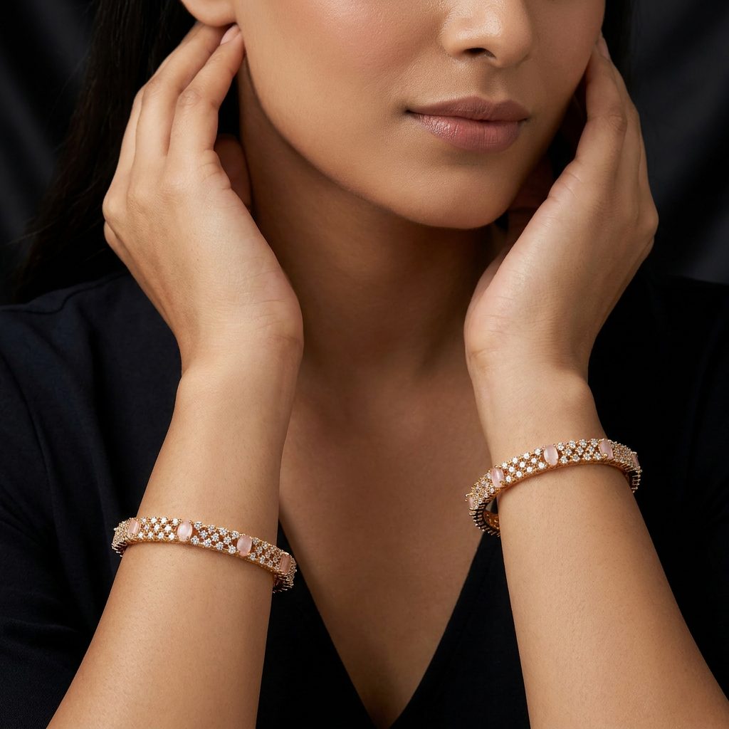 Connector Style Gold Polish Bangles with Symmetrical Framework Design