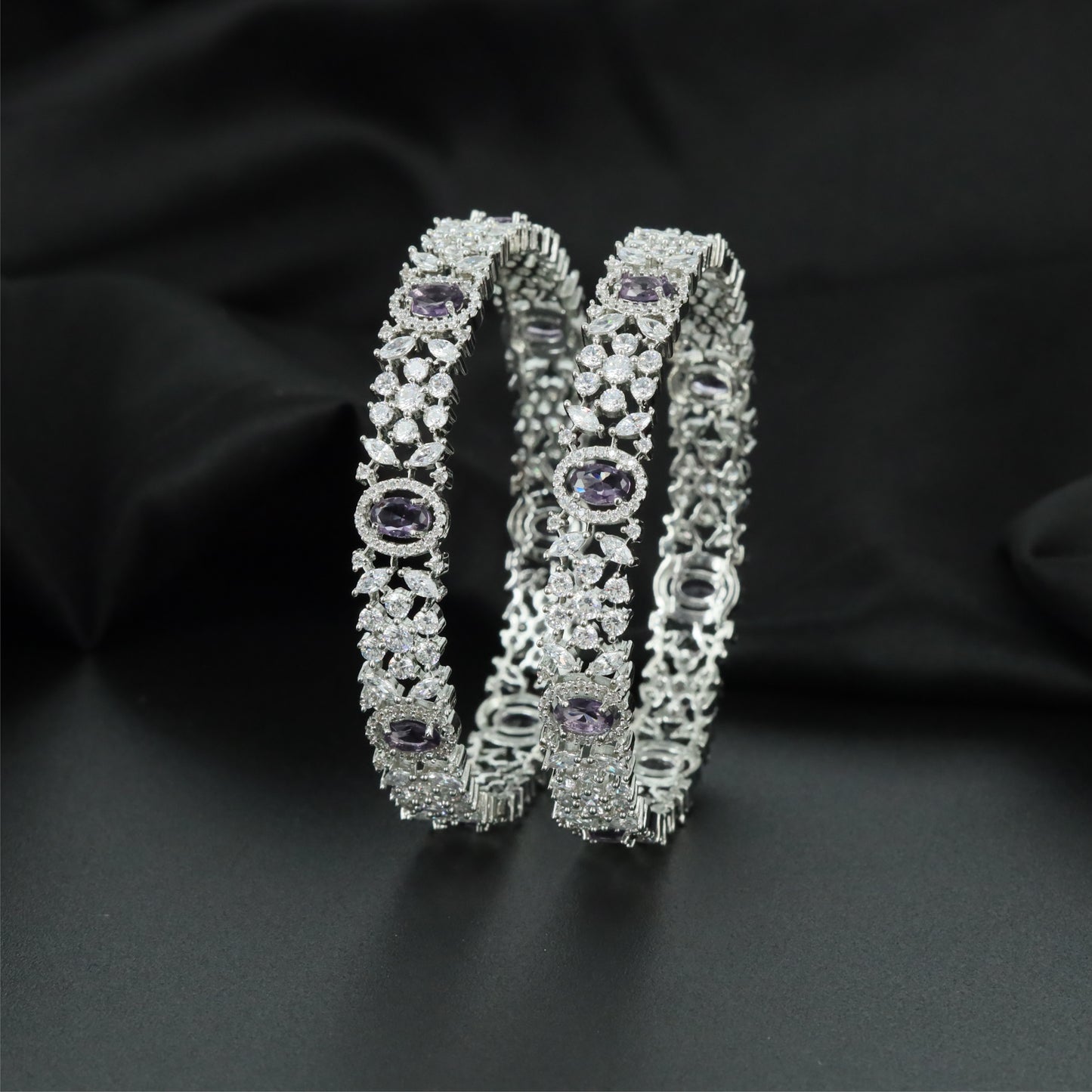 Petal Mosaic Rhodium Bangles with Intricate Border Styling