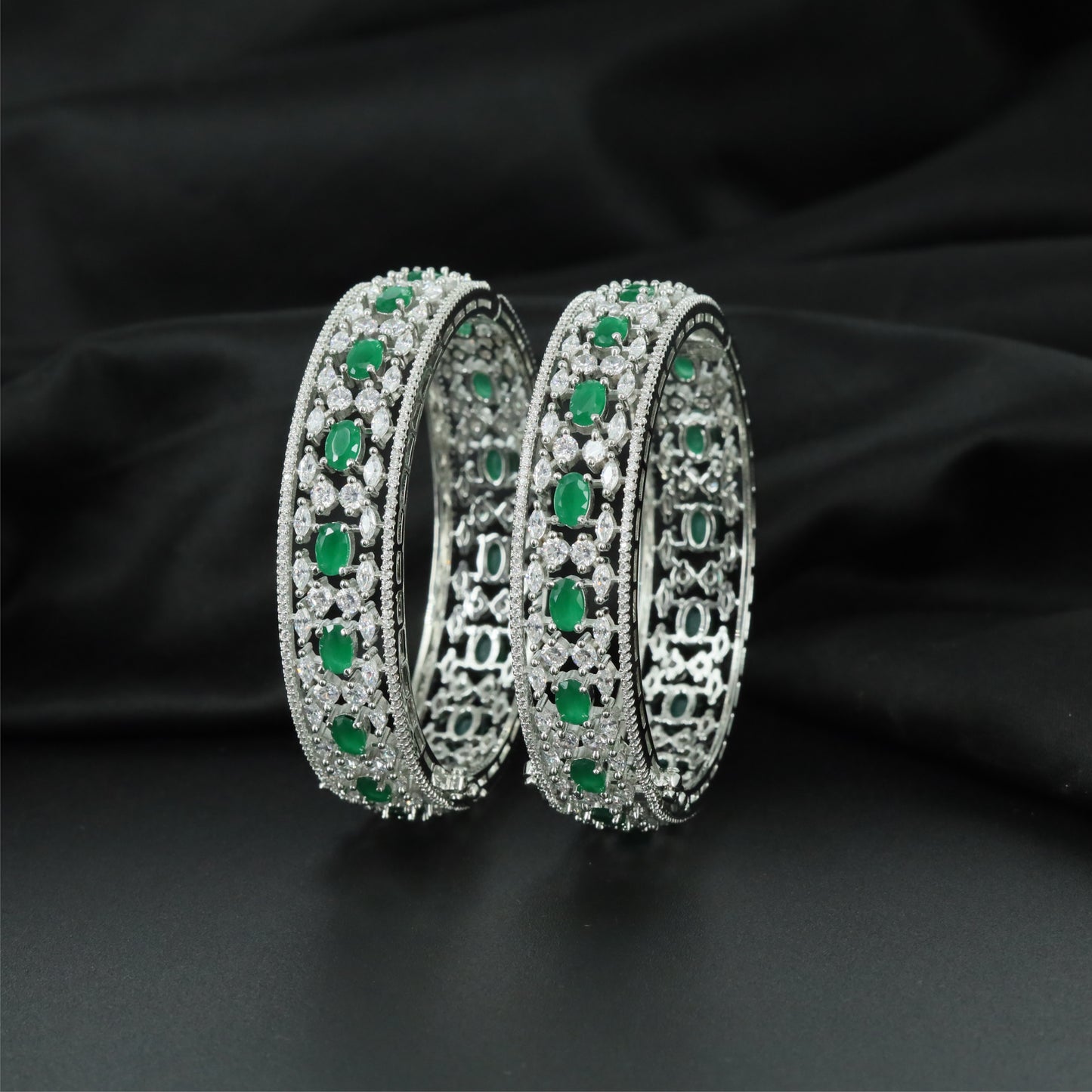 Craftline Open Network Rhodium Bangles with Decorative Side Detailing
