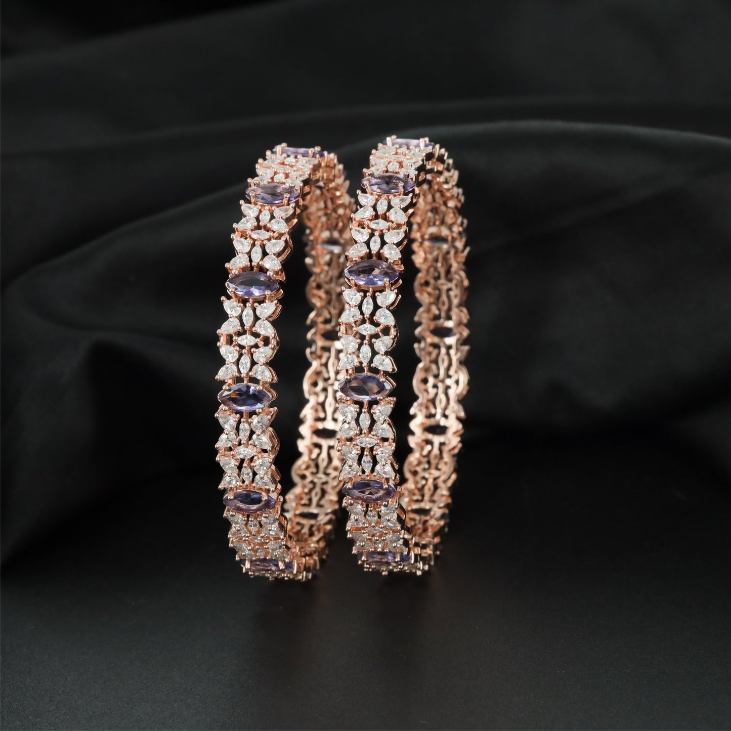 Petal Network Rose Gold Bangles with Detailed Centre Arrangement