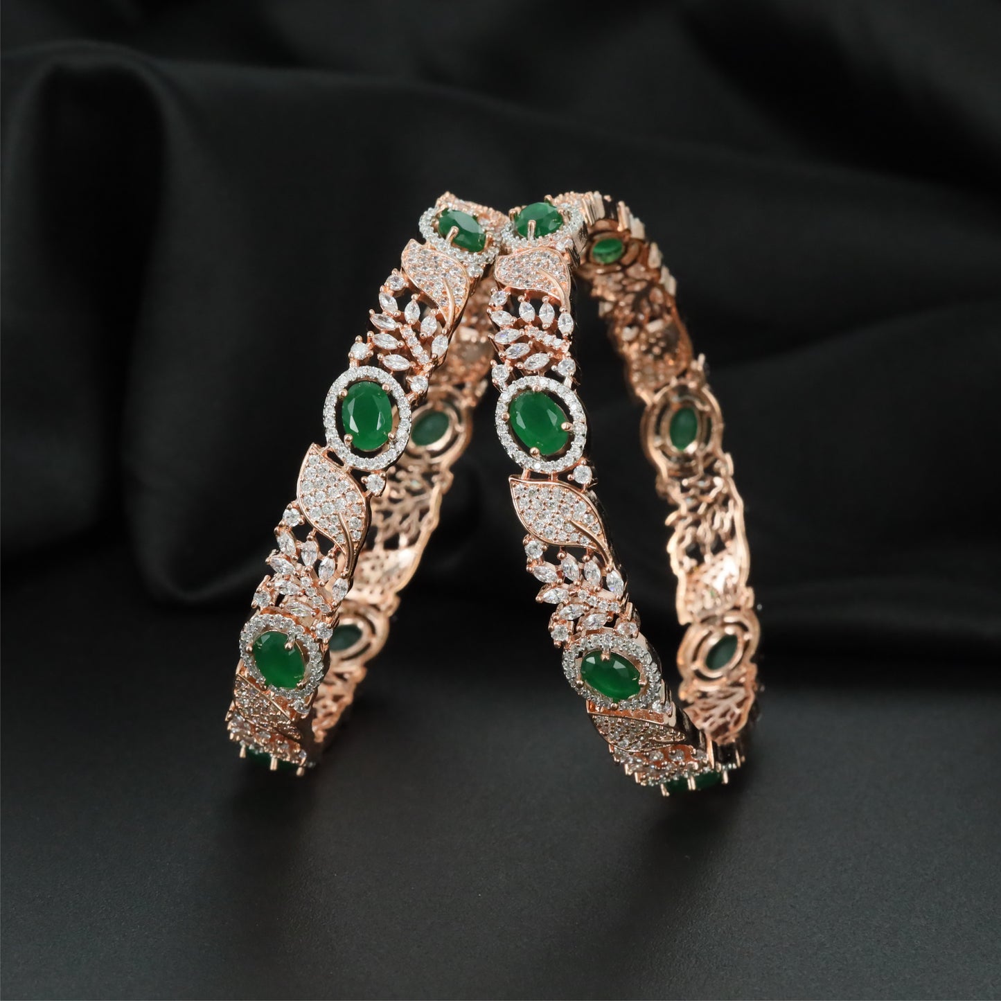 Infinity Bloom Rose Gold Bangles with Sculpted Oval Framework