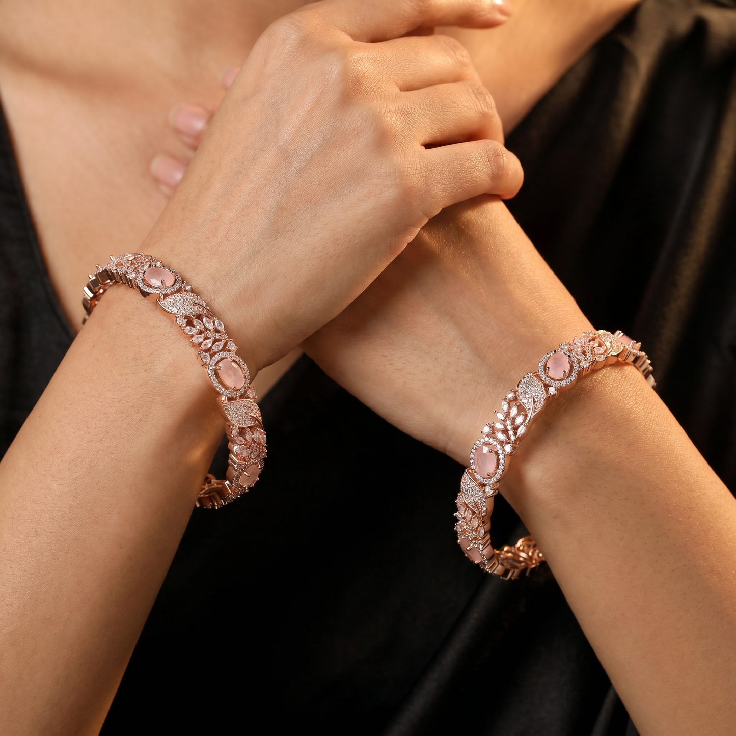 Elite Leafline Rose Gold Bangles with Ornamental Framework Layout