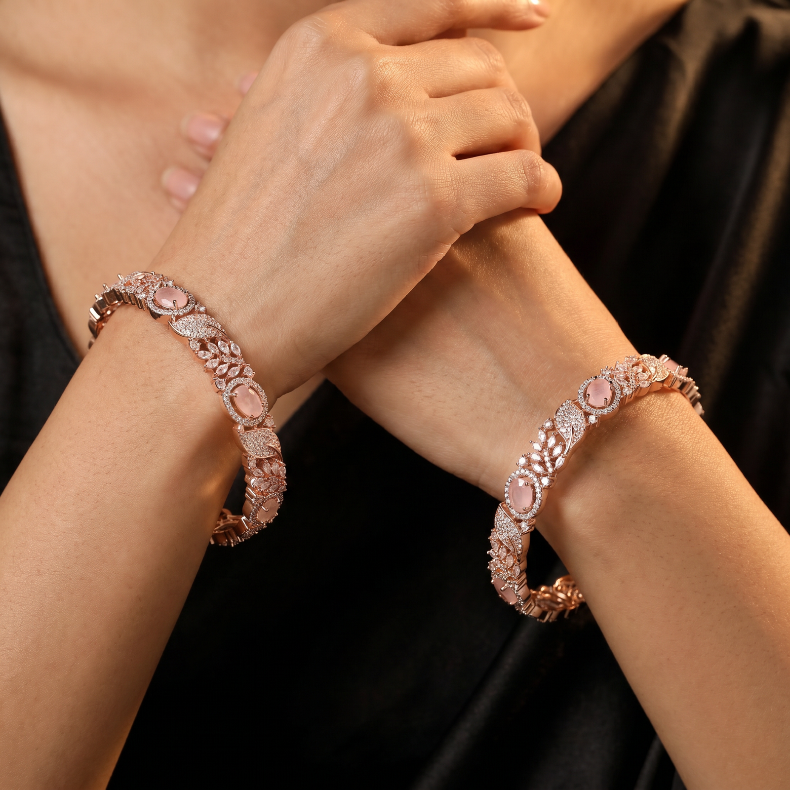 Elite Leafline Rose Gold Bangles with Ornamental Framework Layout