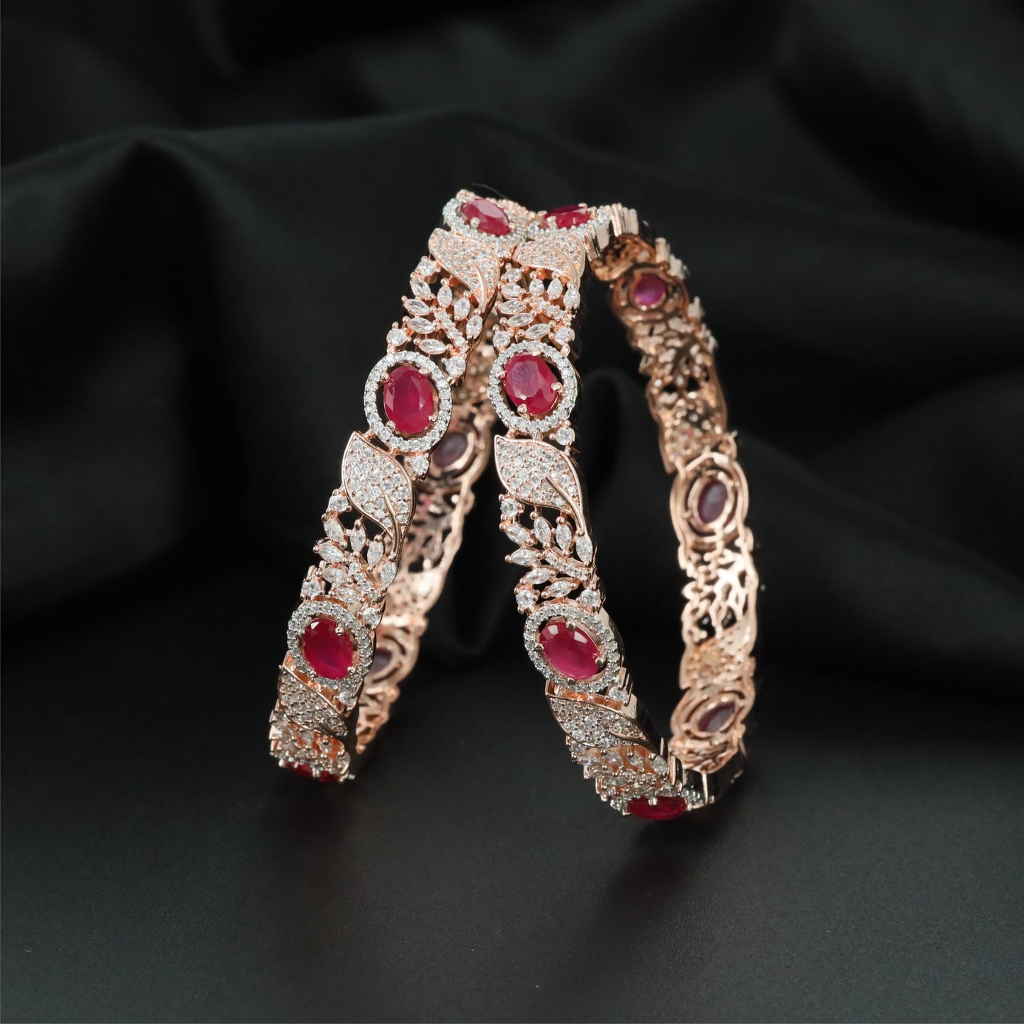 Prestige Orbit Rose Gold Bangles with Intricate Floral Arrangement