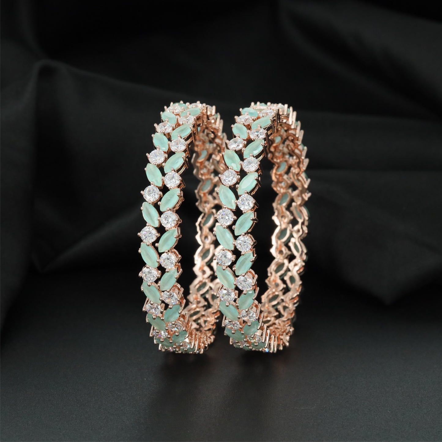 Summit Chevron Rose Gold Bangles with Elaborate Marquise Arrangement