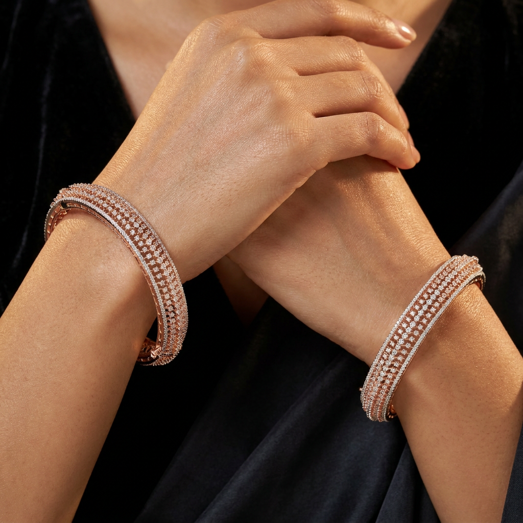 Pavilion Radiance Rose Gold Bangles with Multirow Border Detailing