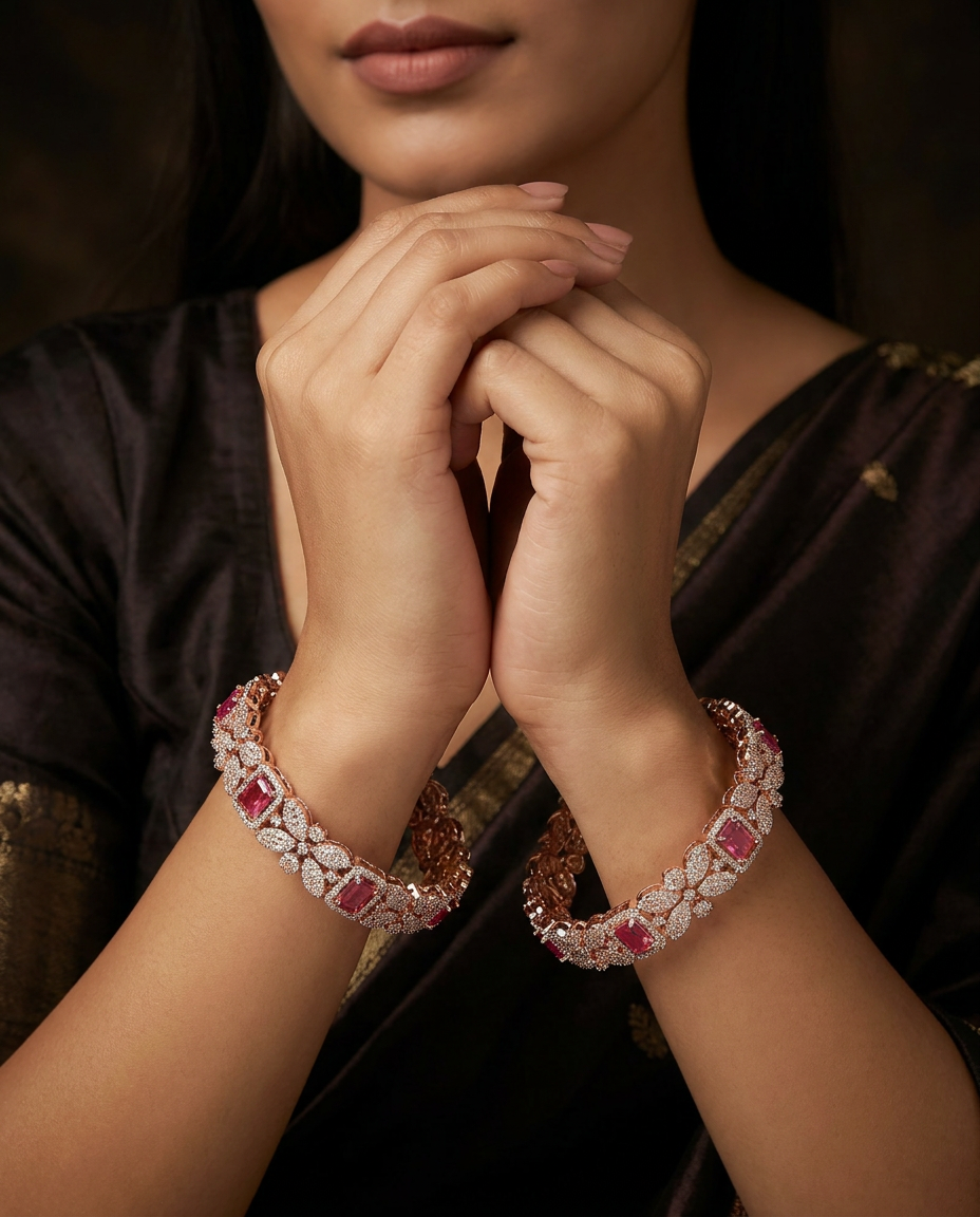 Classic Trellis Rose Gold Bangles with Structured Side Detailing