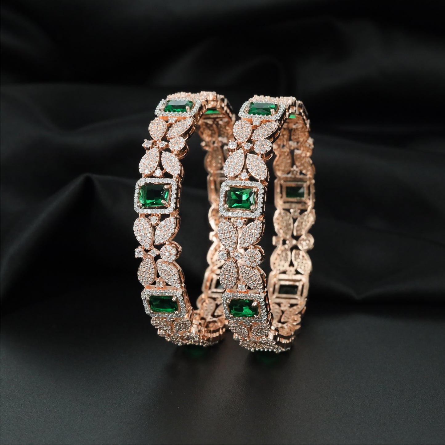 Premium Lattice Rose Gold Bangles with Ornamental Frame Construction