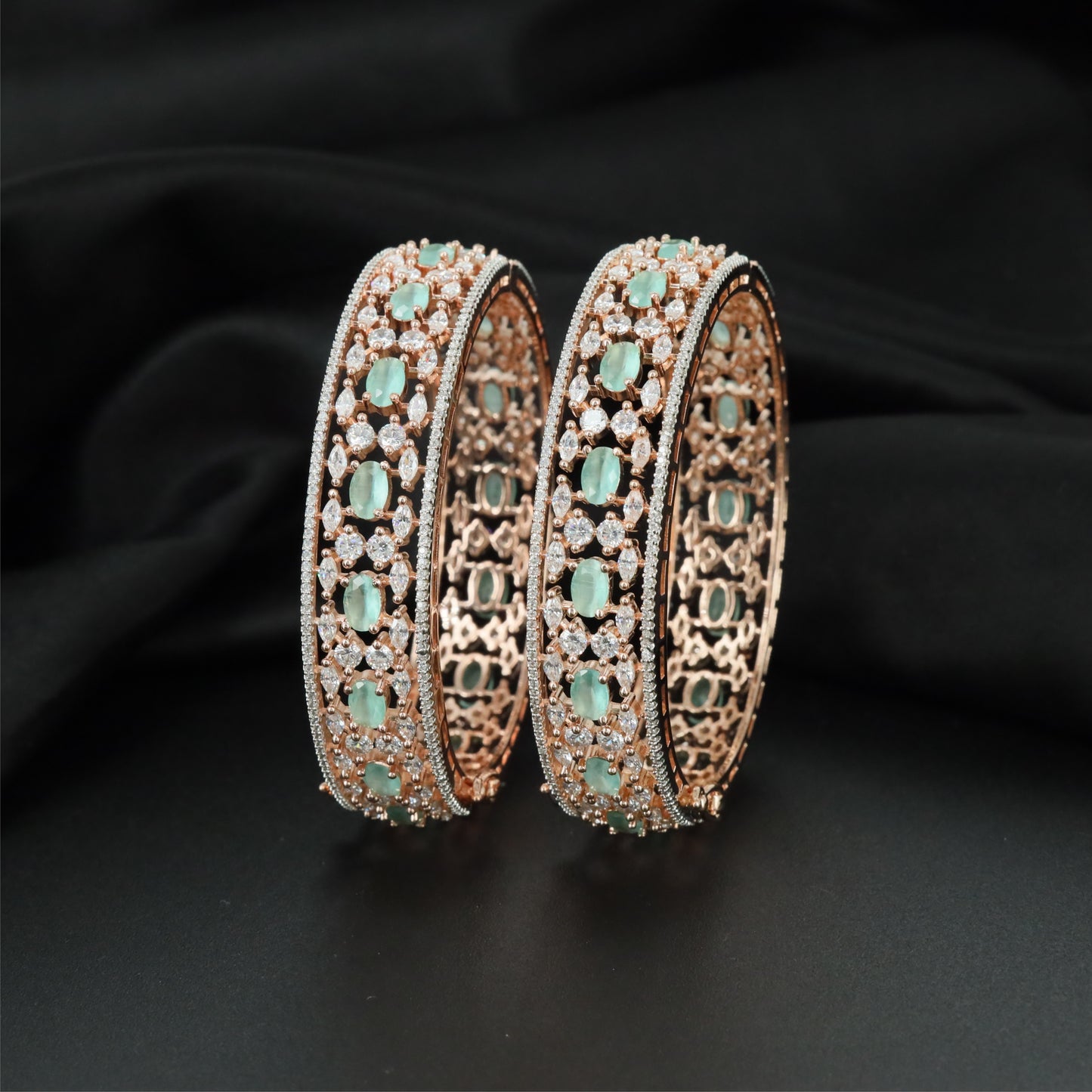 Framework Bloom Rose Gold Bangles with Detailed Centre Formation
