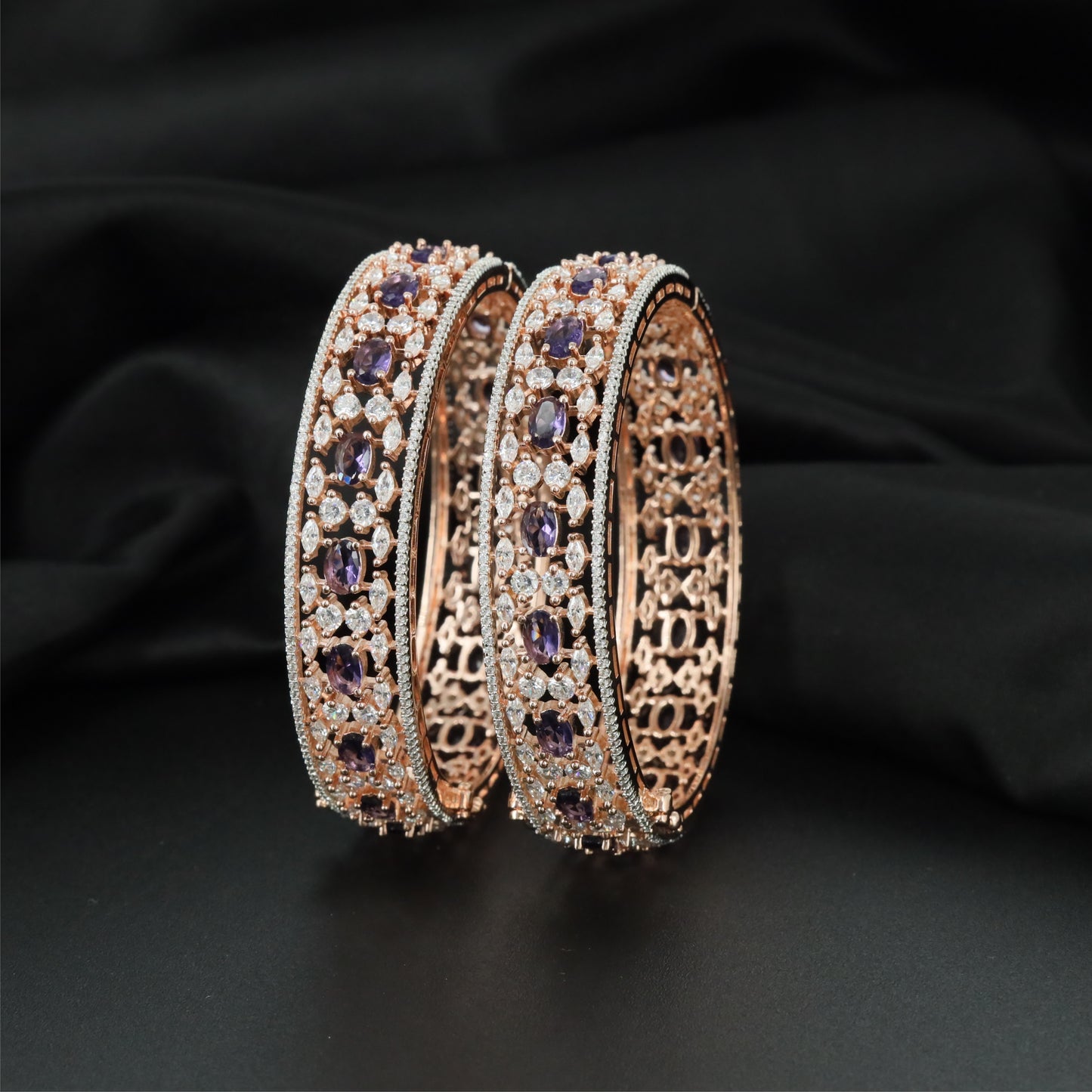 Empress Bloom Rose Gold Bangles with Repeating Centre Formation