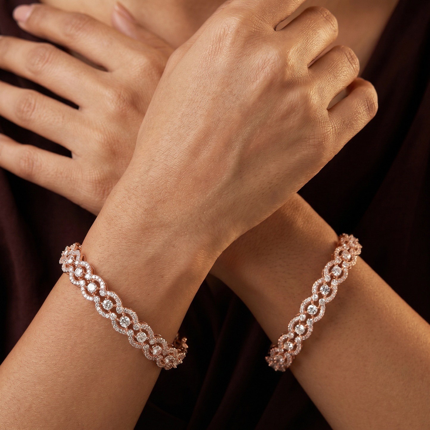 Designer Scroll Rose Gold Bangles with Symmetrical Open Sections