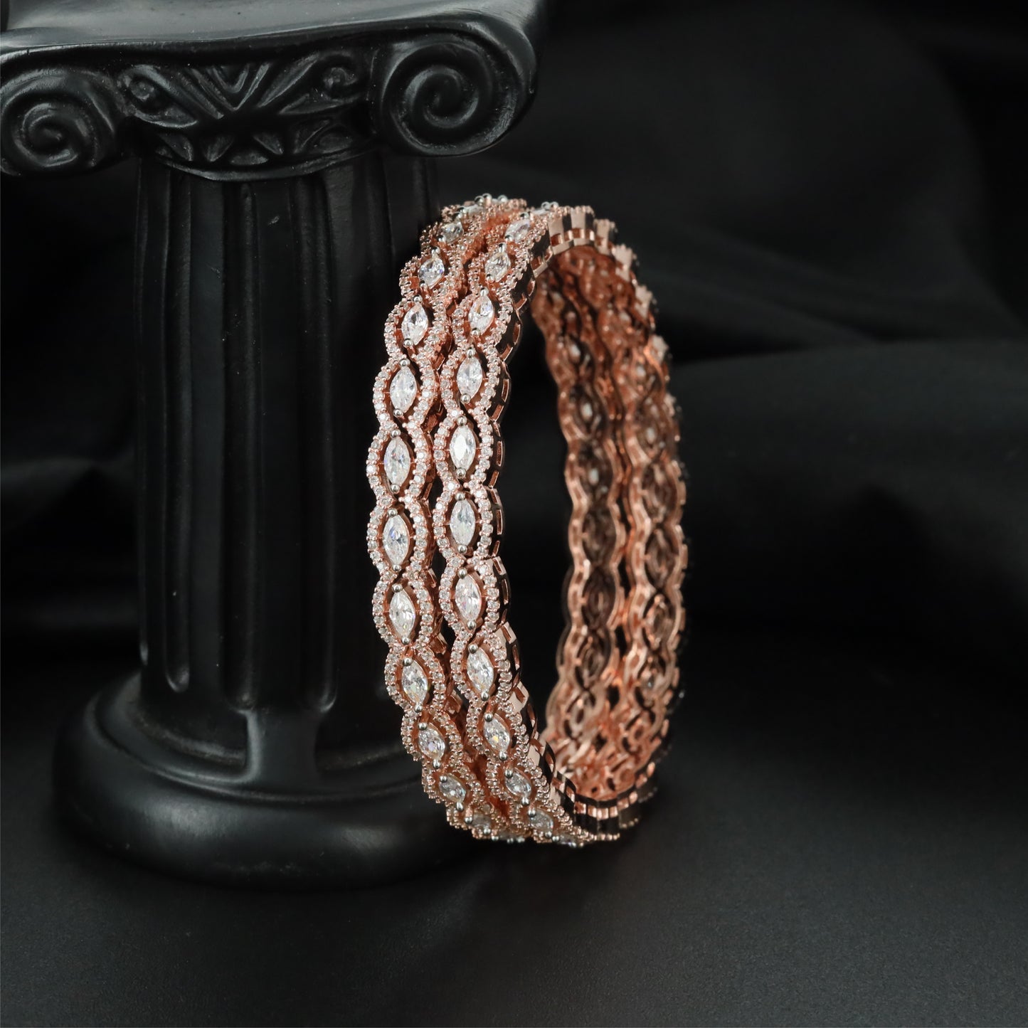 Nexus Oval Rose Gold Bangles with Detailed Side Structure