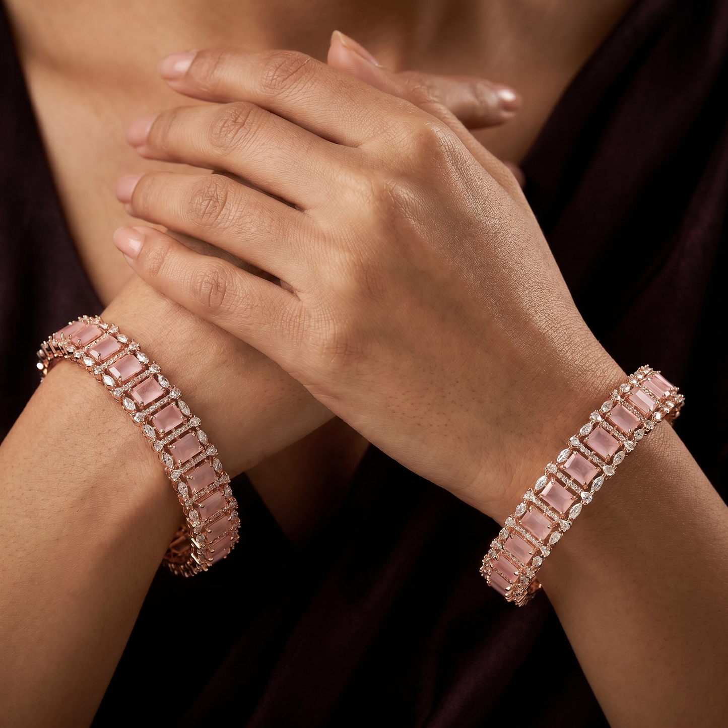 Cascade Prism Rose Gold Bangles with Decorative Centre Formation