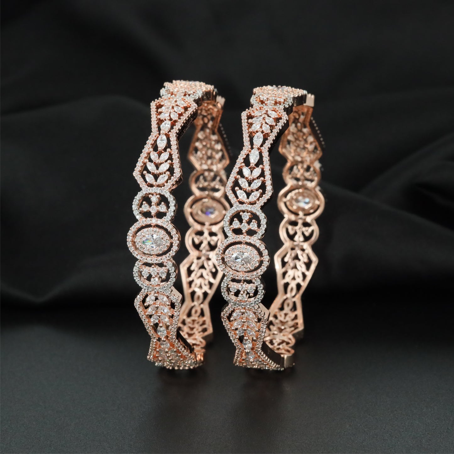 Mosaic Centre Rose Gold Bangles with Decorative Framework Pattern