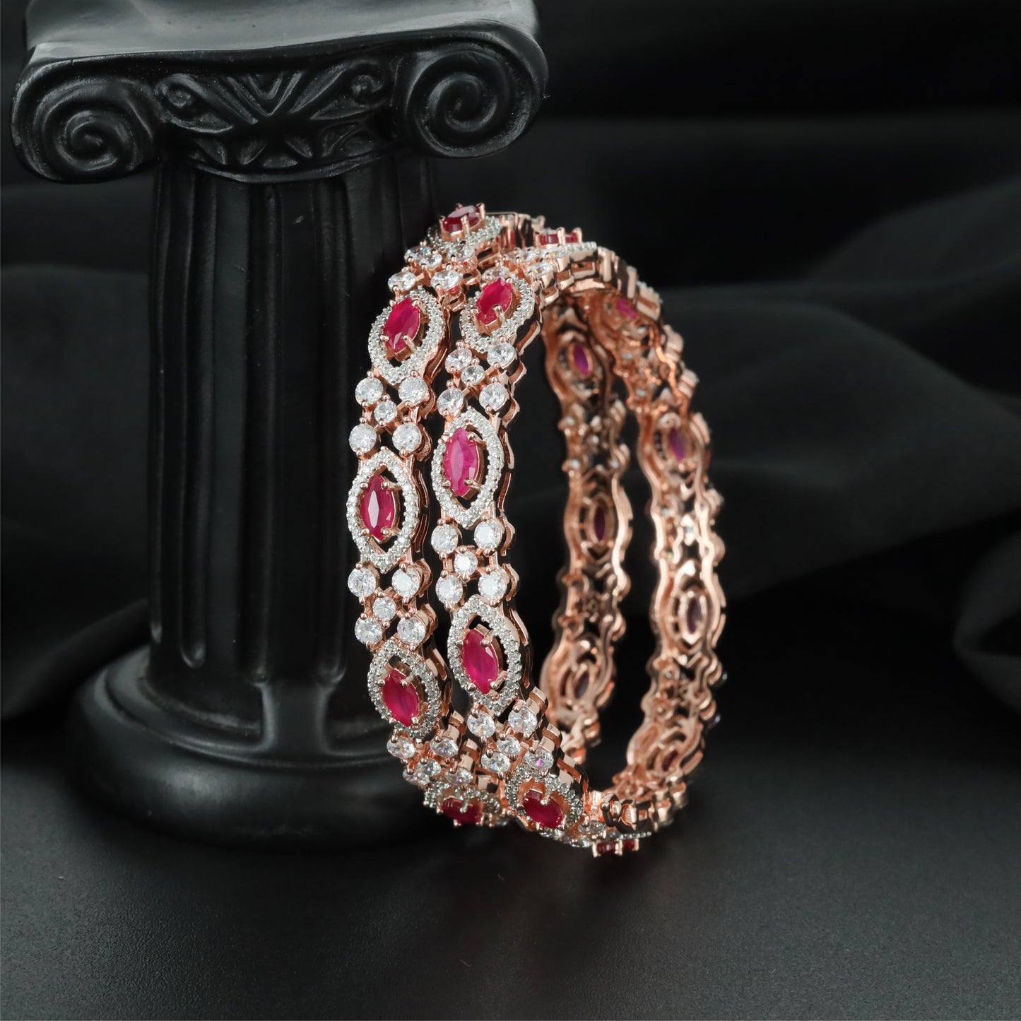 Luxury Gallery Rose Gold Bangles with Ornamental Frame Formation