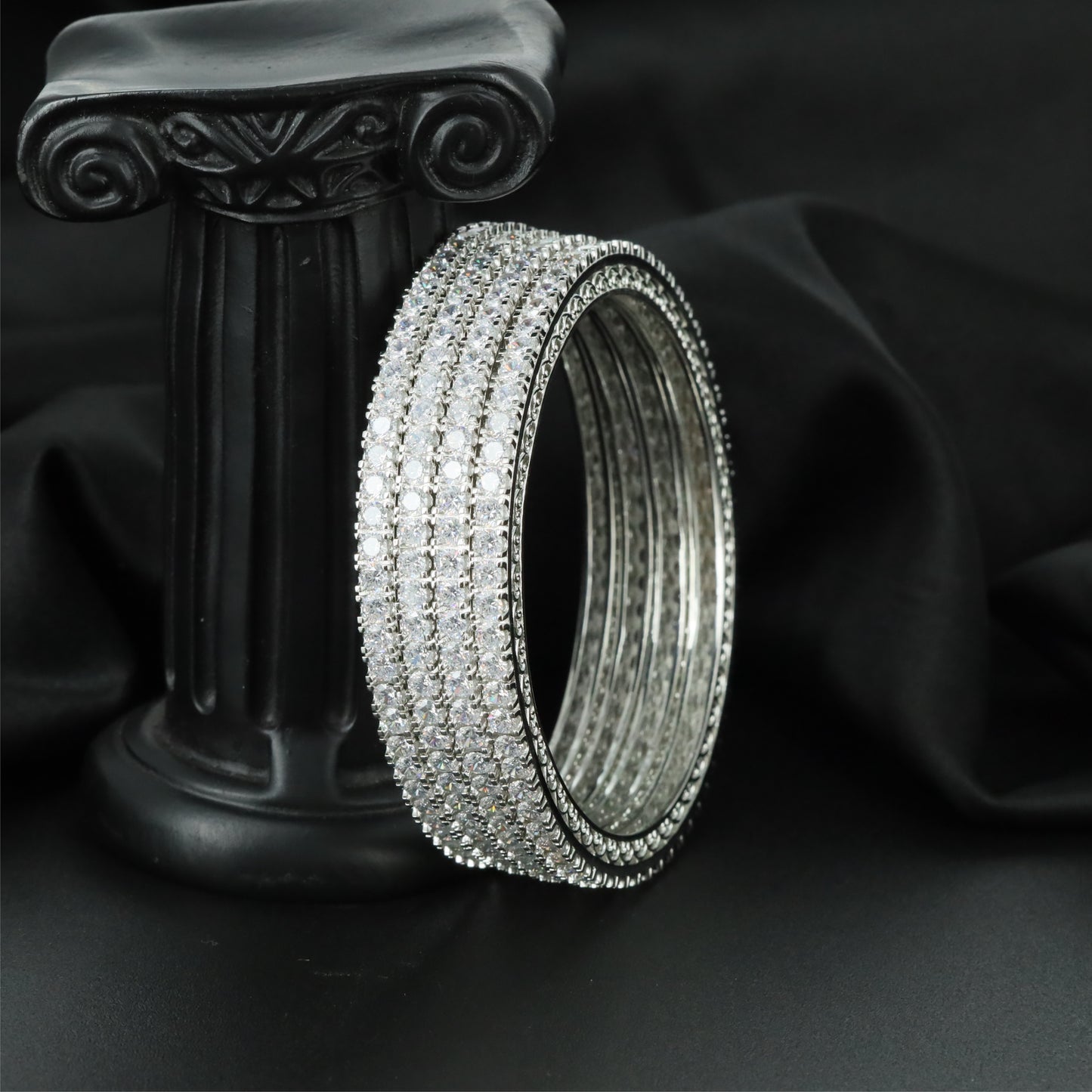 Crystal Avenue Rhodium Bangles with Multirow Sparkle Detailing