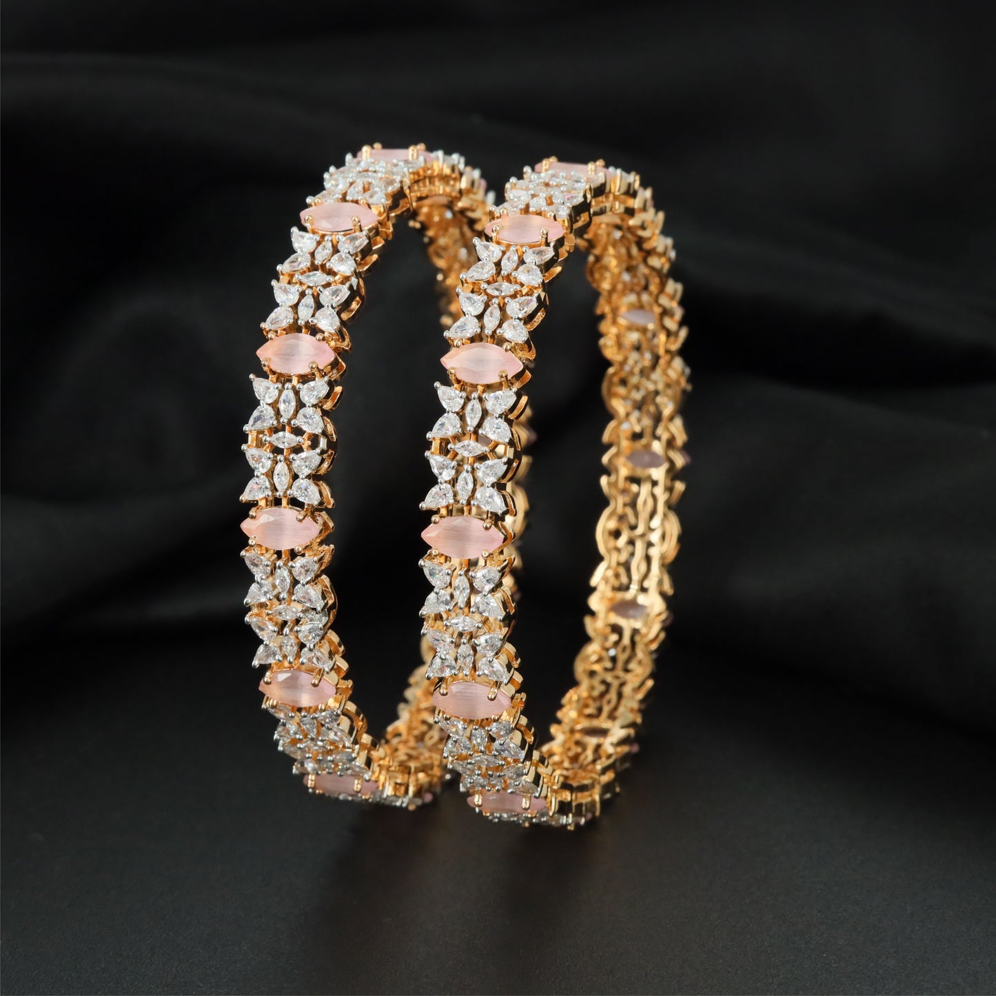 Linear Bloom Gj Bangles with Connected Frame Detailing