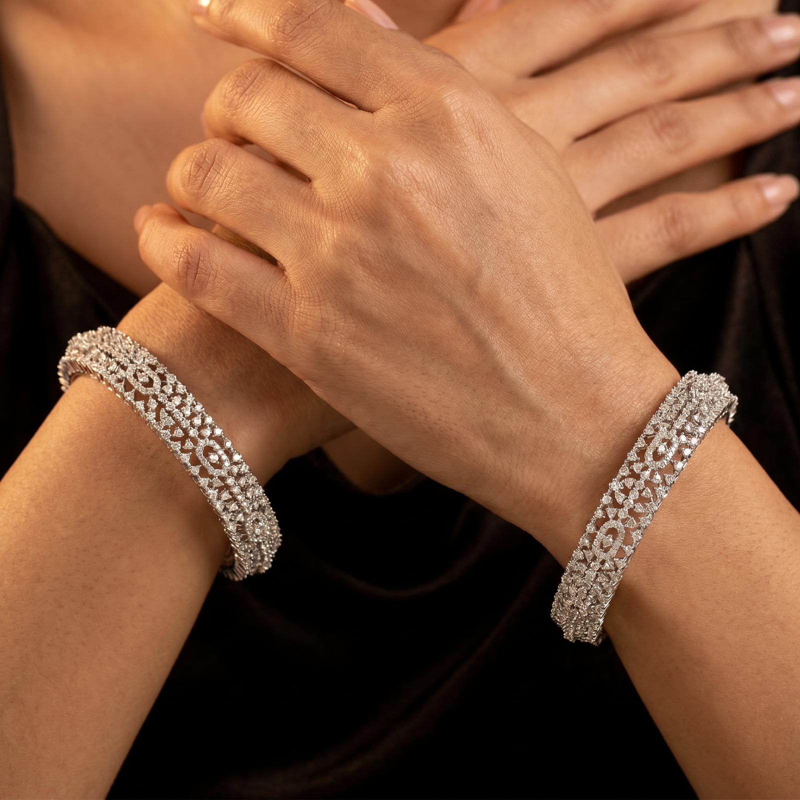 Zenith Spark Rhodium Bangles with Multirow Border Construction