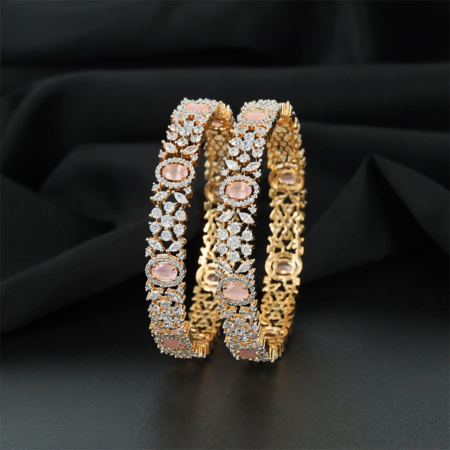Floral GJ Bangles with Repeating Oval Centre Settings
