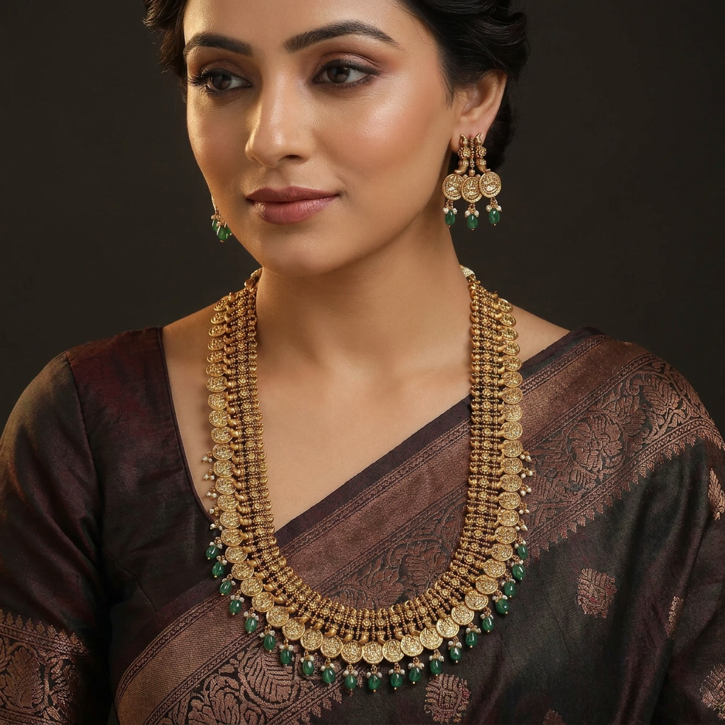 Antique Coin Long Haara with Structured Hanging Craftsmanship