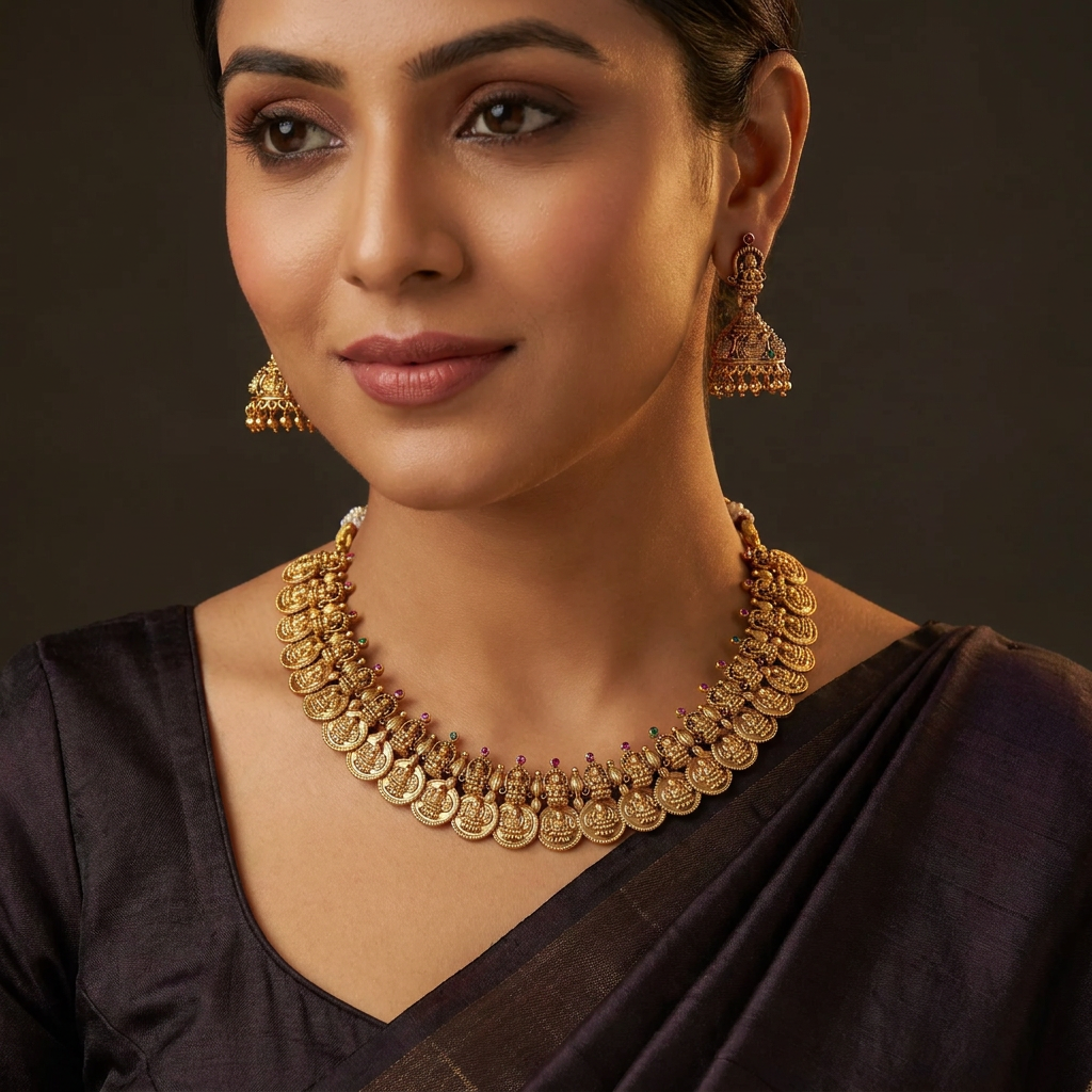 Handcrafted Lakshmi Coin Necklace with Ornamental Arrangement