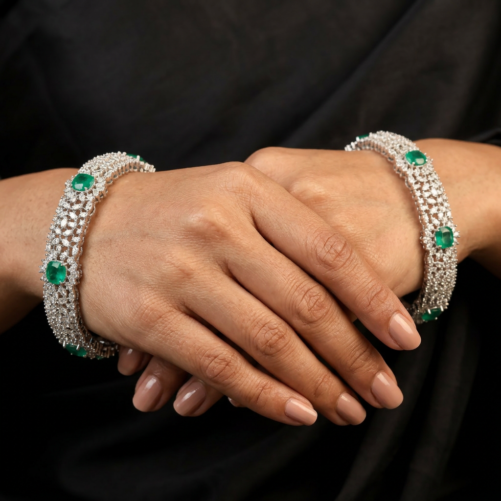 Inspire Floral Rhodium Bangles with Refined Framework Layout