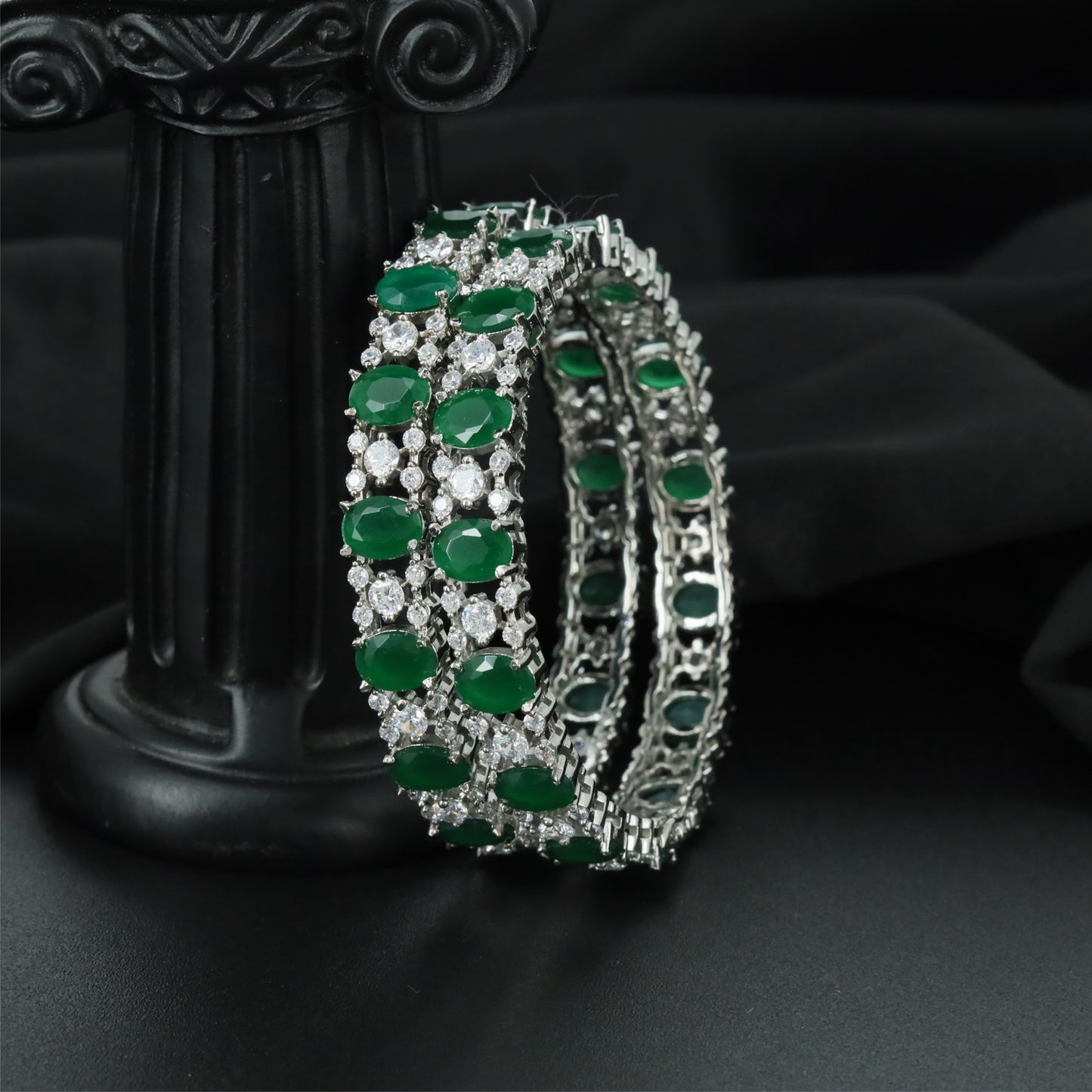 Festive Outline Rhodium Bangles with Textured Surface Arrangement