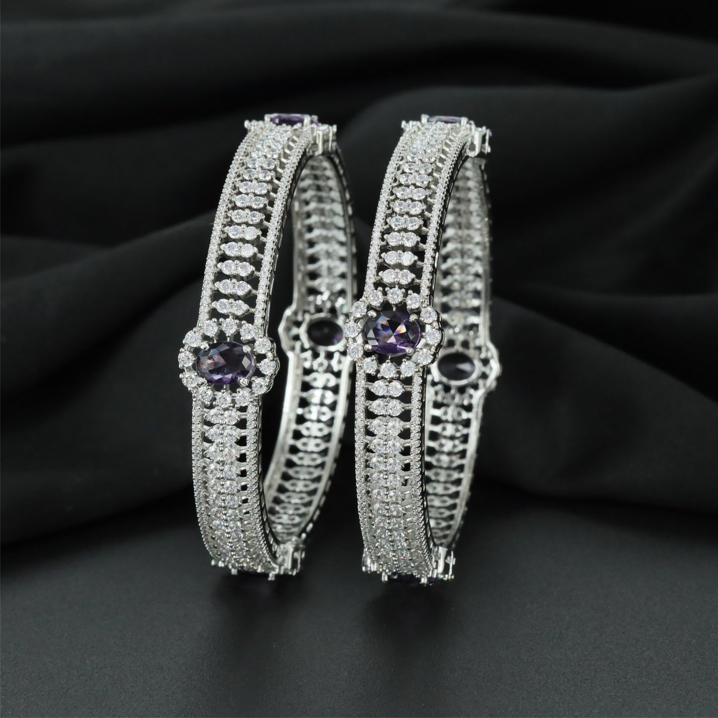 Nestwork Rhodium Bangles with Continuous Decorative Framework