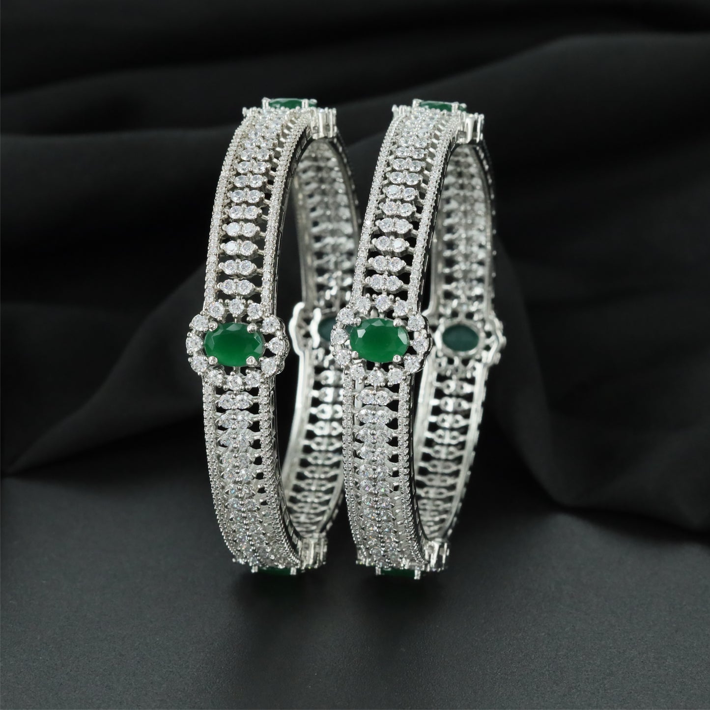 Knotframe Rhodium Bangles with Broad Architectural Profile