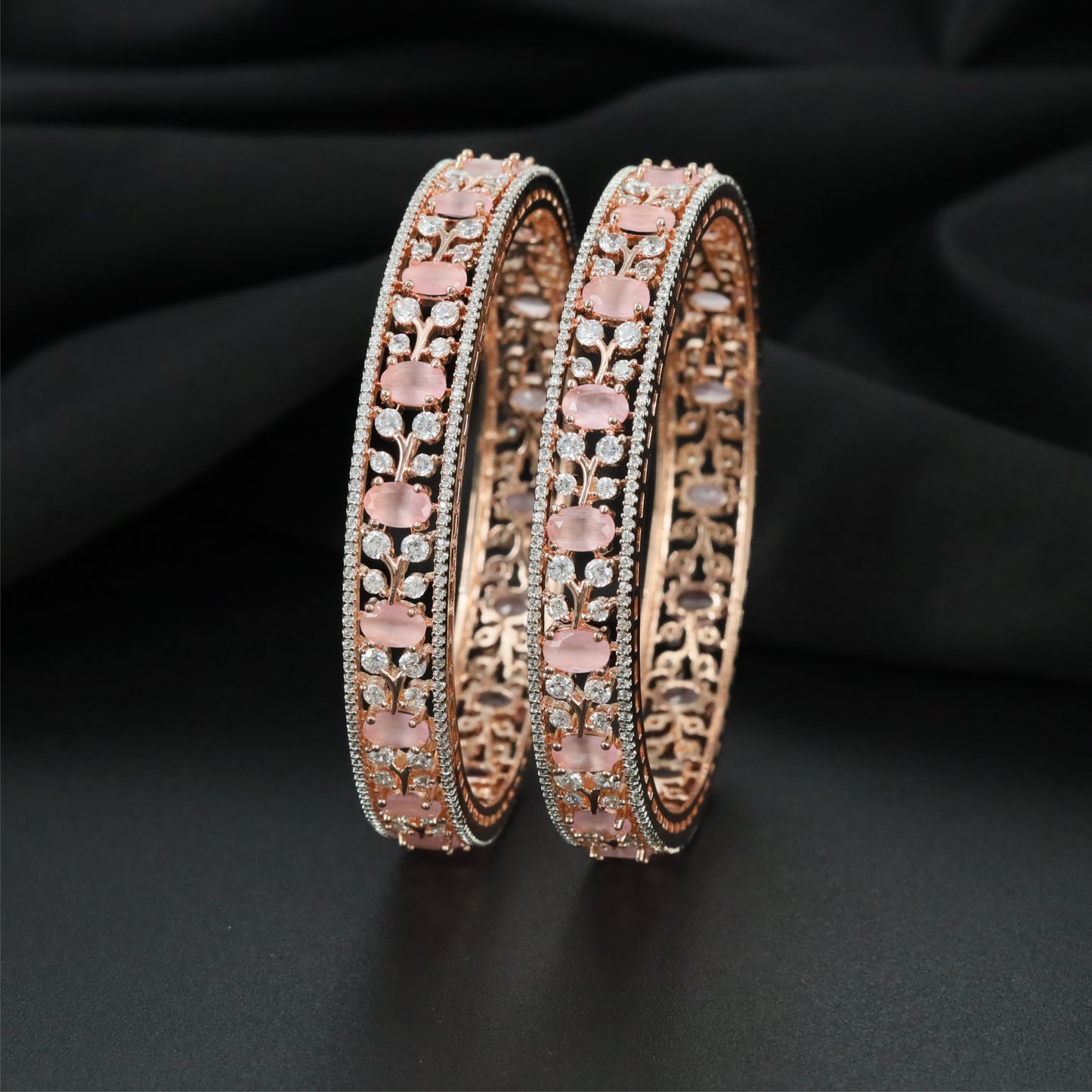 Hollow Trellis Rose Gold Bangles with Decorative Surface Pattern