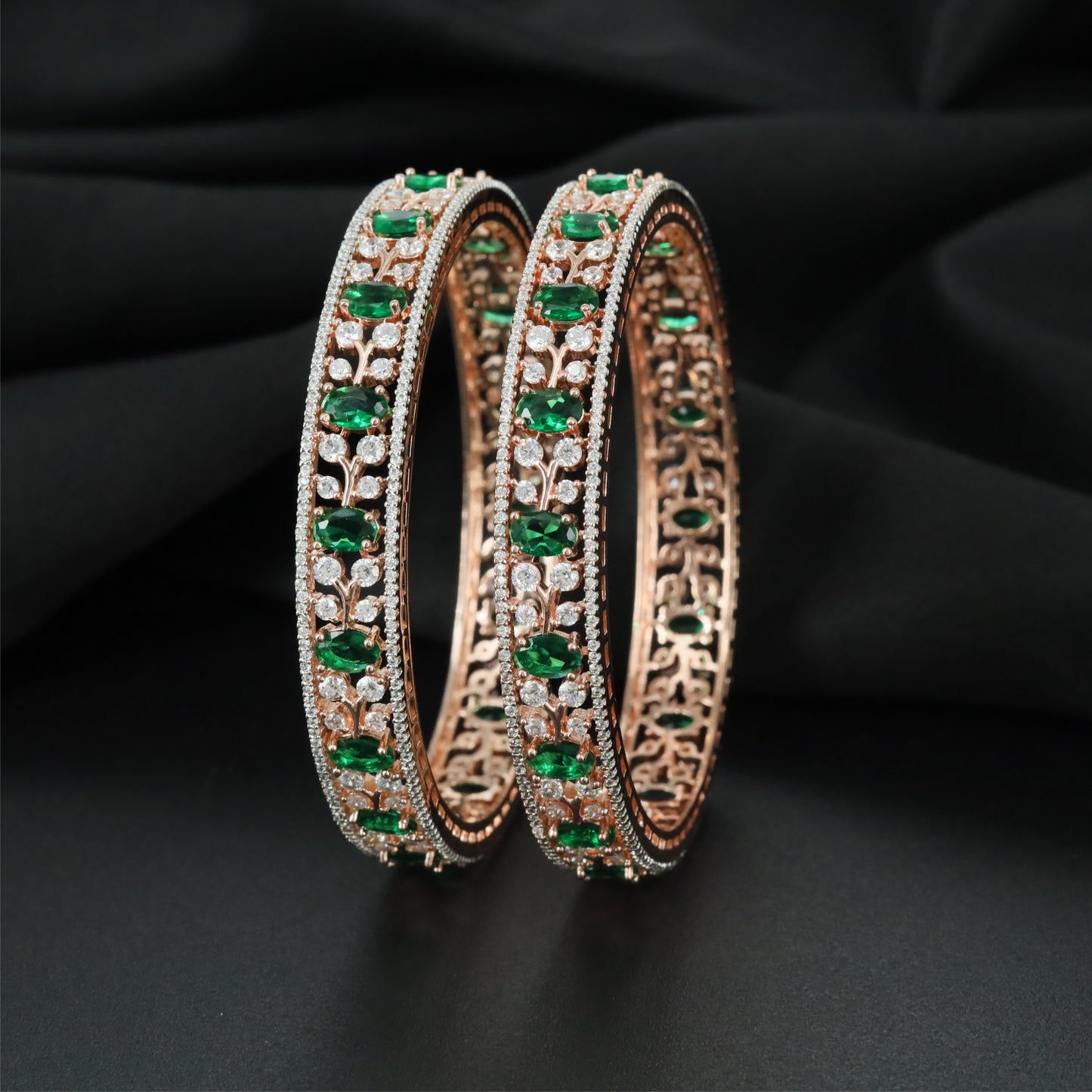 Etched Floral Rose Gold Bangles with Intricate Border Formation