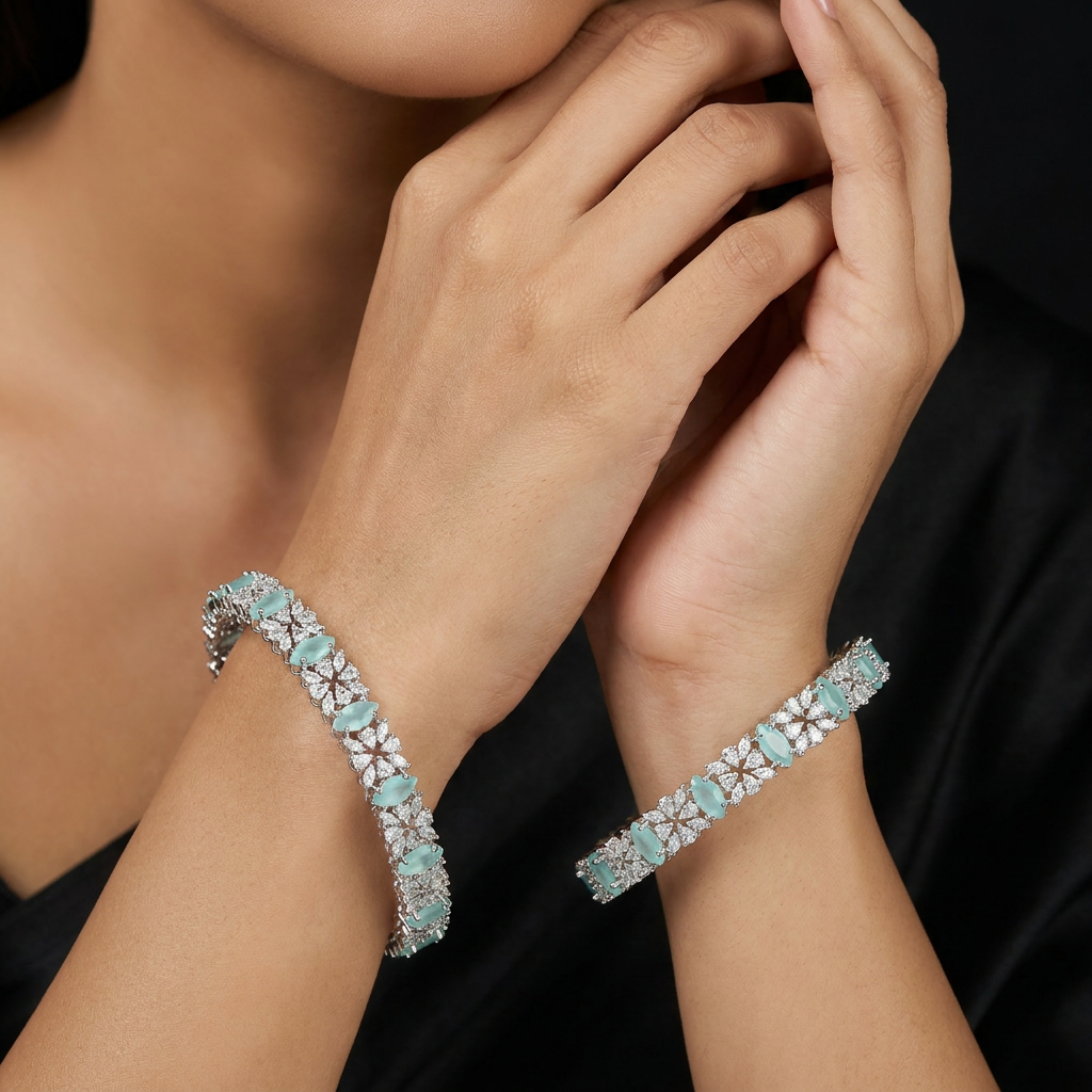 Bloomline Petal Rhodium Bangles with Decorative Border Detailing