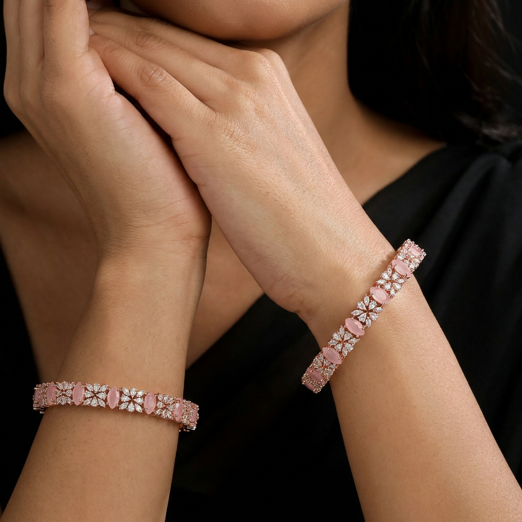 Nestbloom Rose Gold Bangles with Detailed Architectural Design
