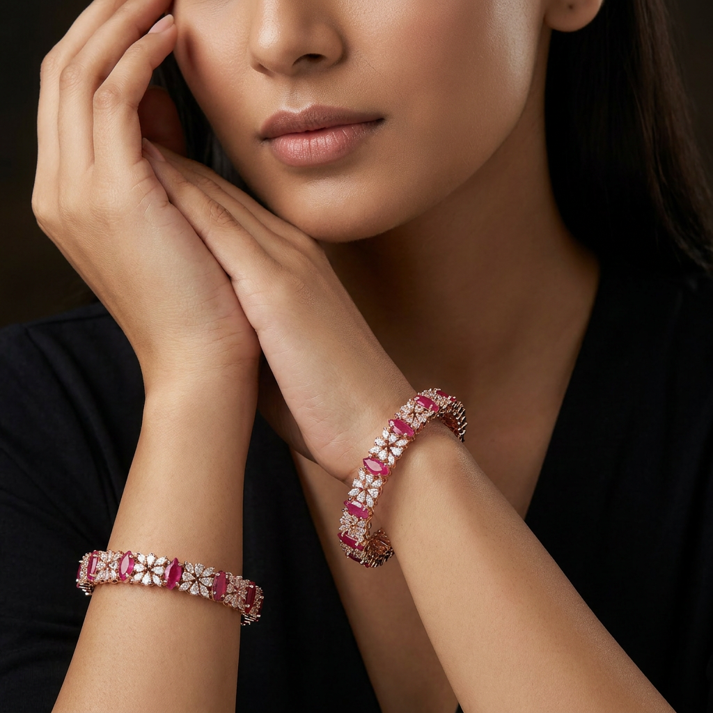 Jewelgarden Rose Gold Bangles with Textured Border Formation