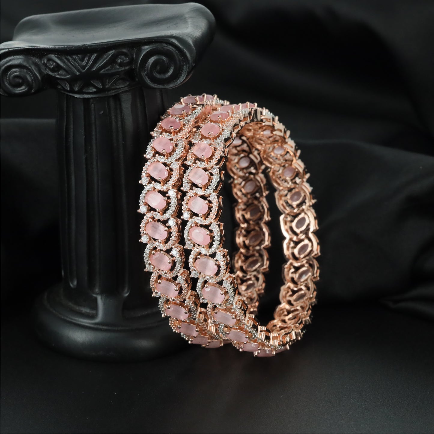 Bridal Framework Rose Gold Bangles with Broad Decorative Profile