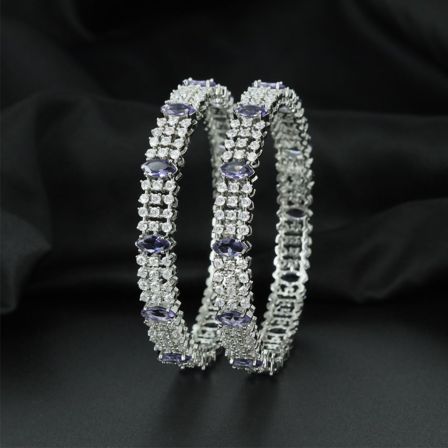 Elite Crossline Rhodium Bangles with Symmetrical Connector Pattern