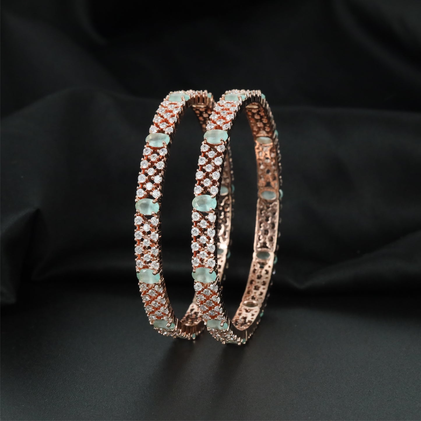 Velvet Mesh Rose Gold Bangles with Alternating Centre Sections