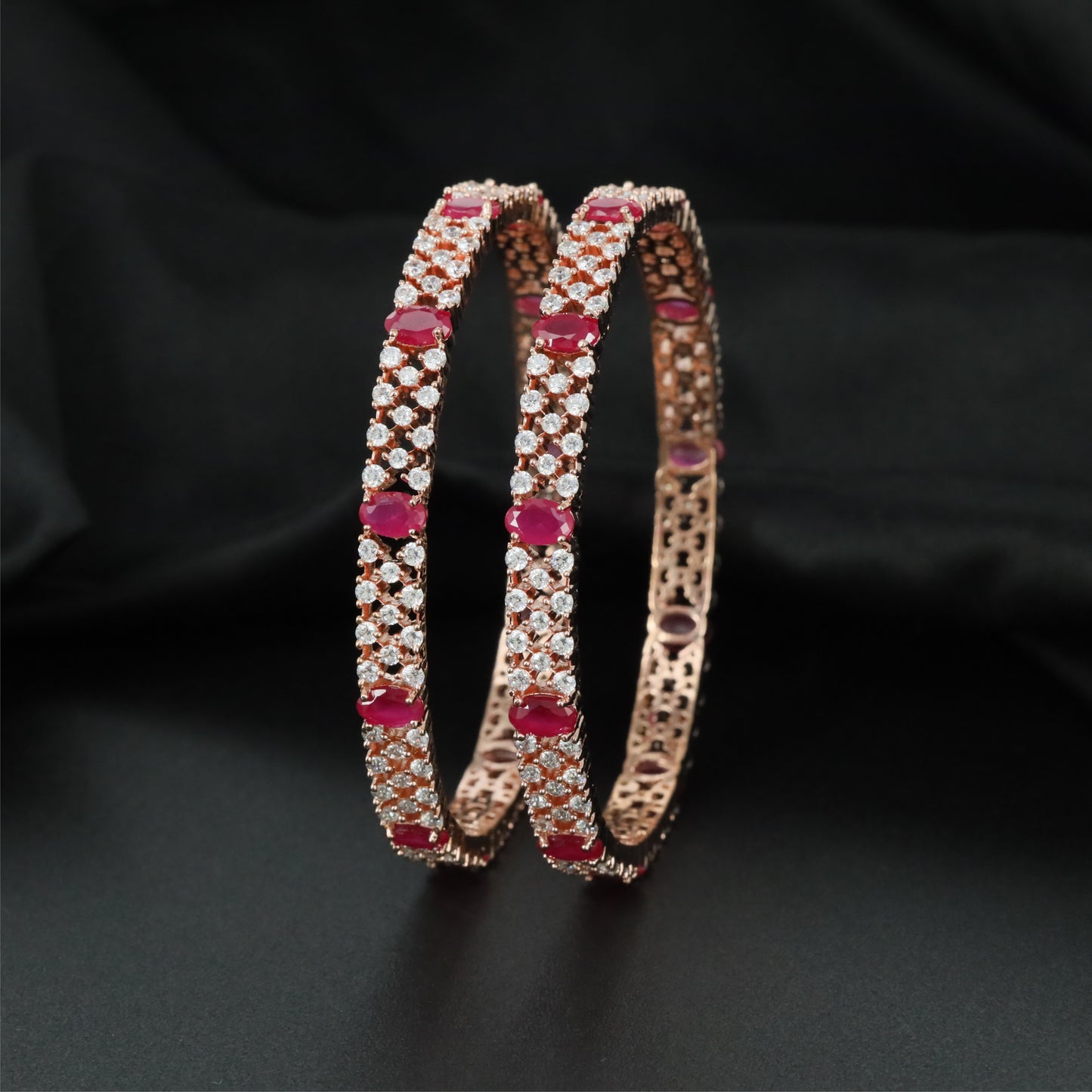 Polished Chevron Rose Gold Bangles with Detailed Side Construction