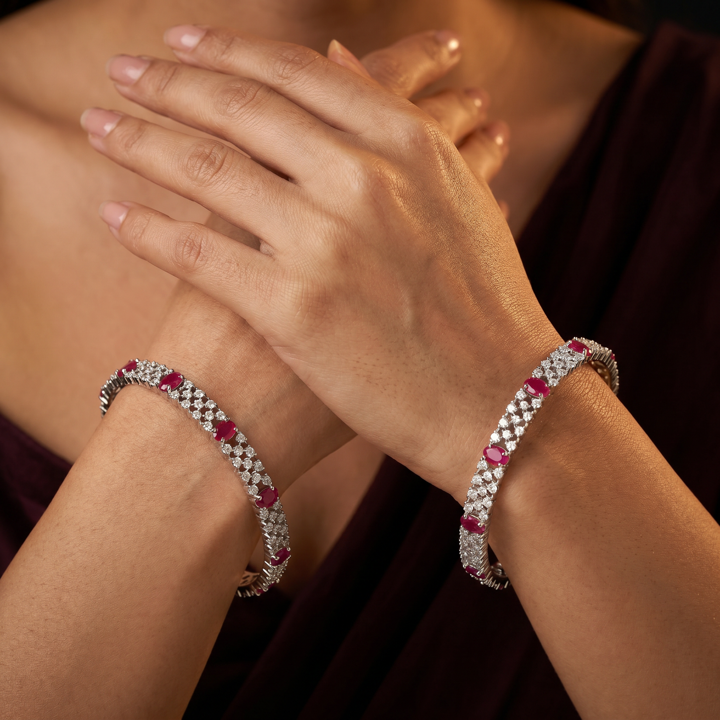 Elite Network Rhodium Bangles with Repeating Frame Formation