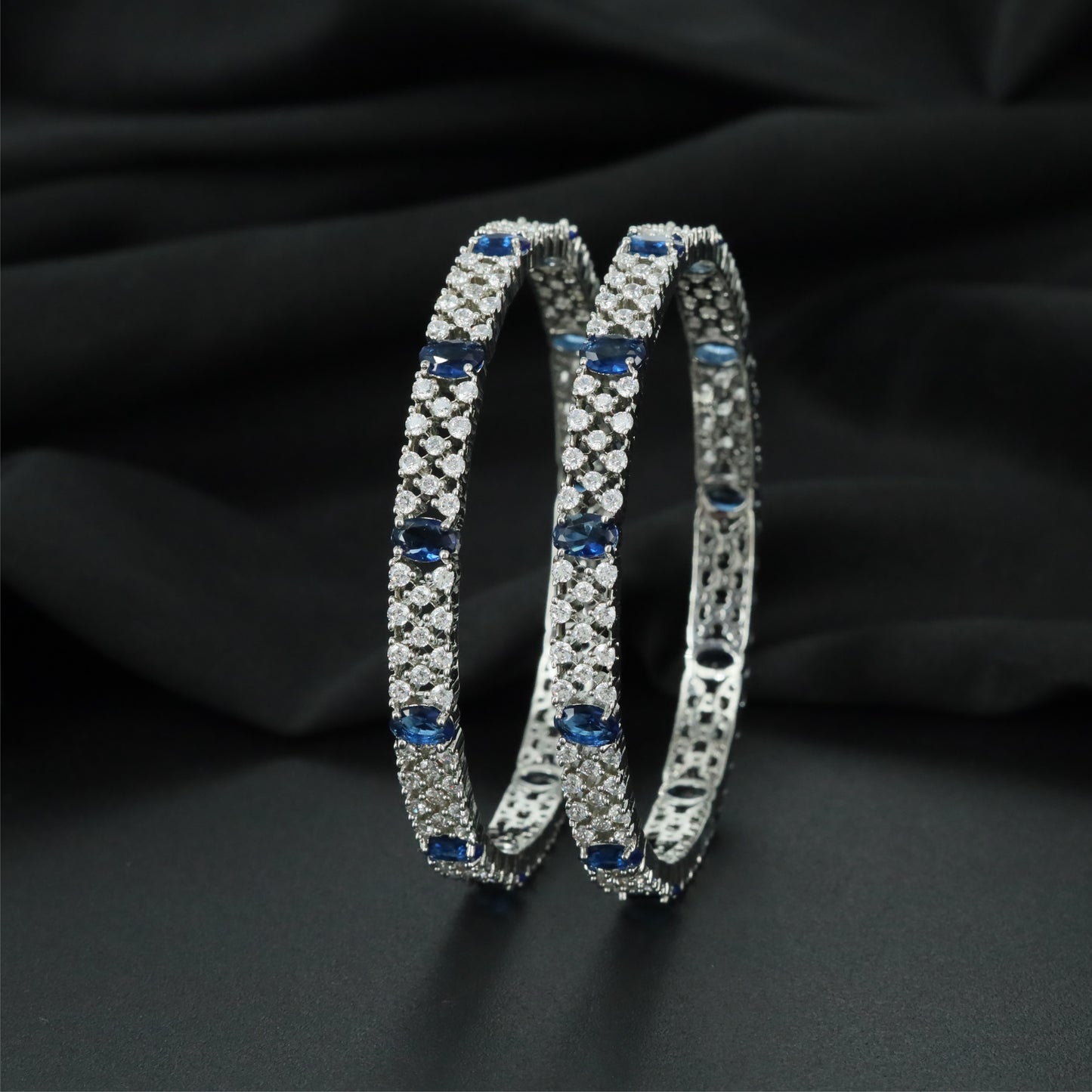 Brilliant Mesh Rhodium Bangles with Continuous Surface Detailing