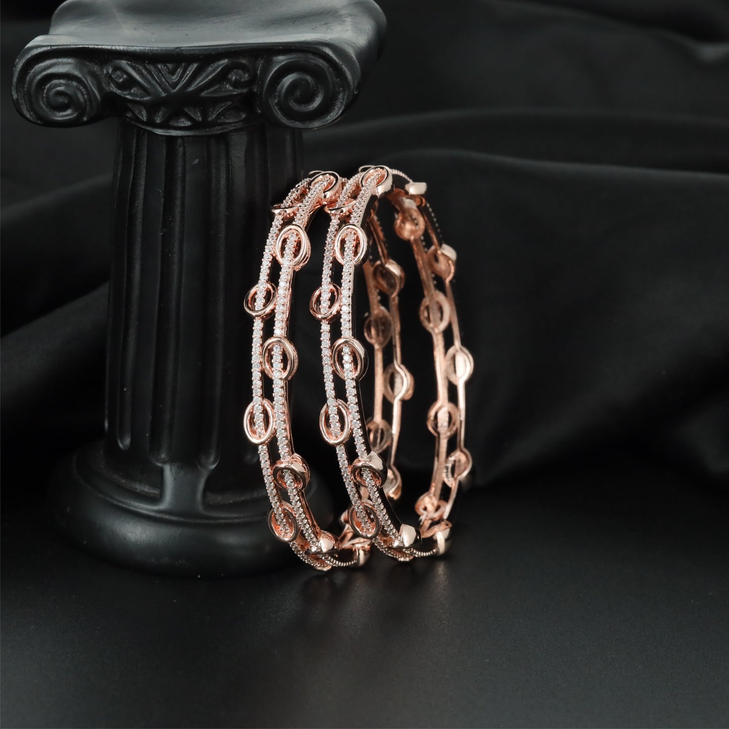 Fusion Link Rose Gold Bangles with Structured Open Framework